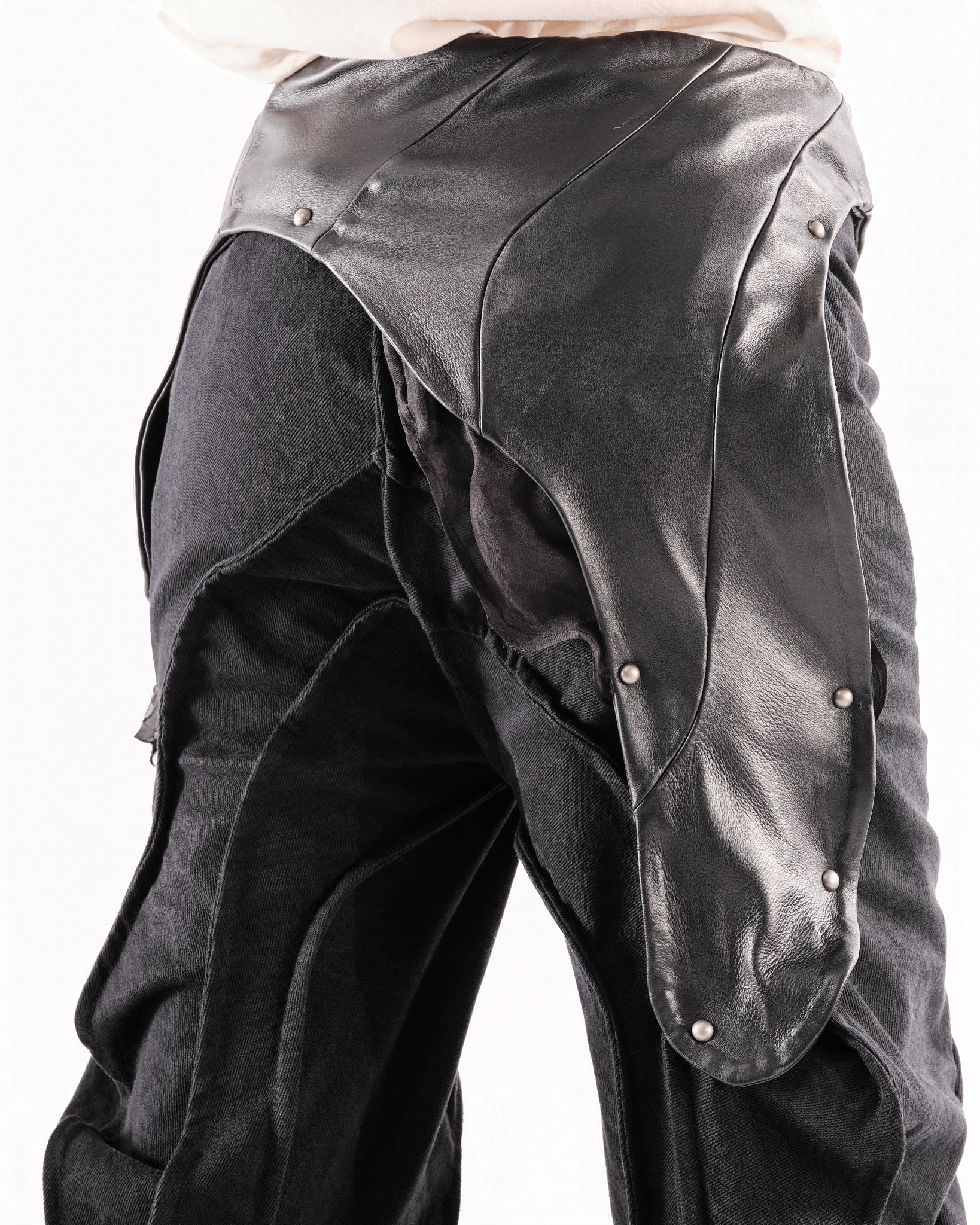 BLACK LEATHER CERITH JEANS WOMENS
