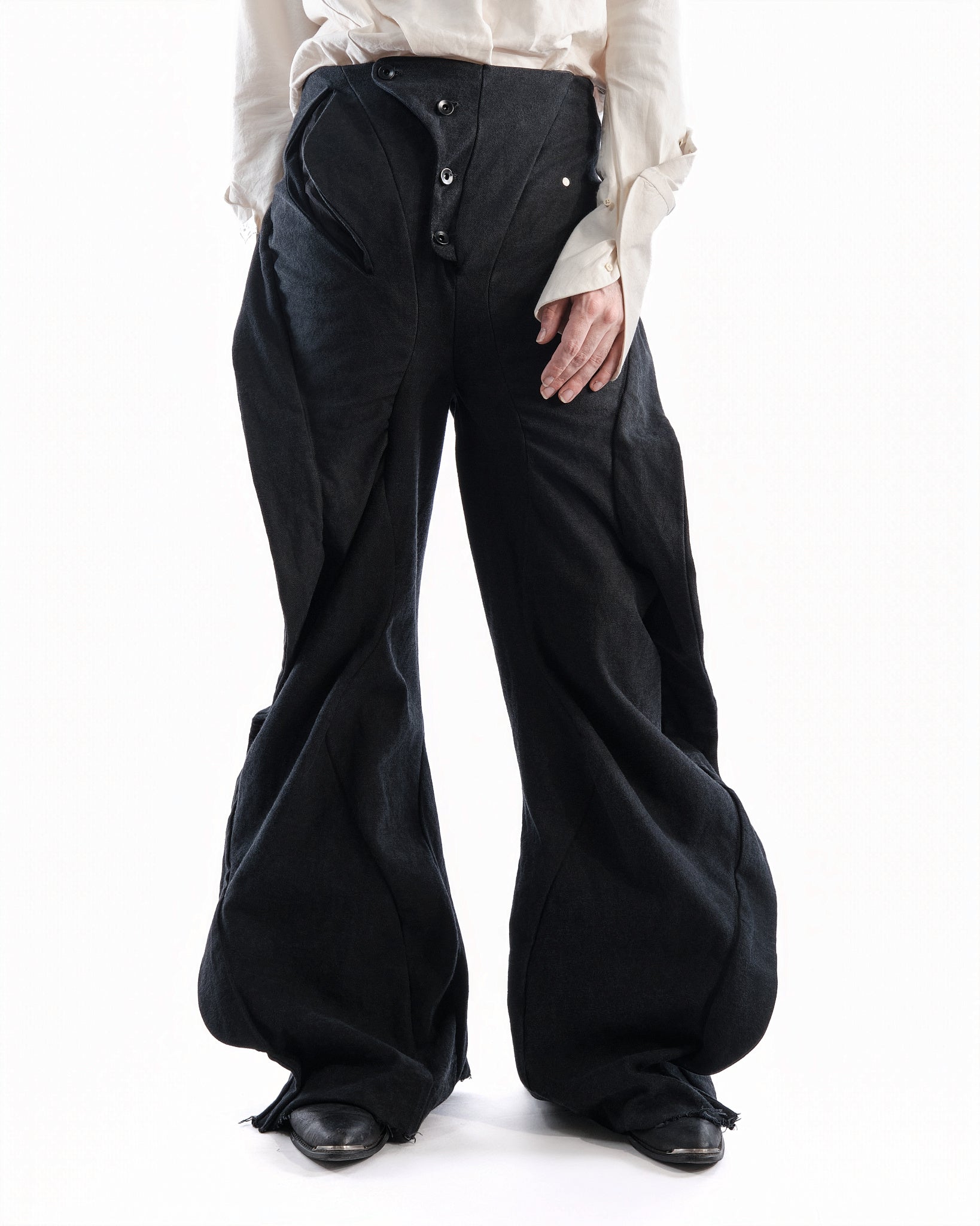 BLACK LEATHER CERITH JEANS MENS
