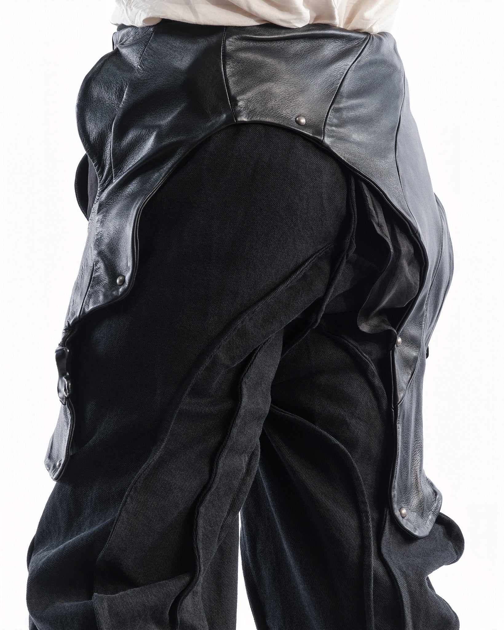 BLACK LEATHER CERITH JEANS MENS