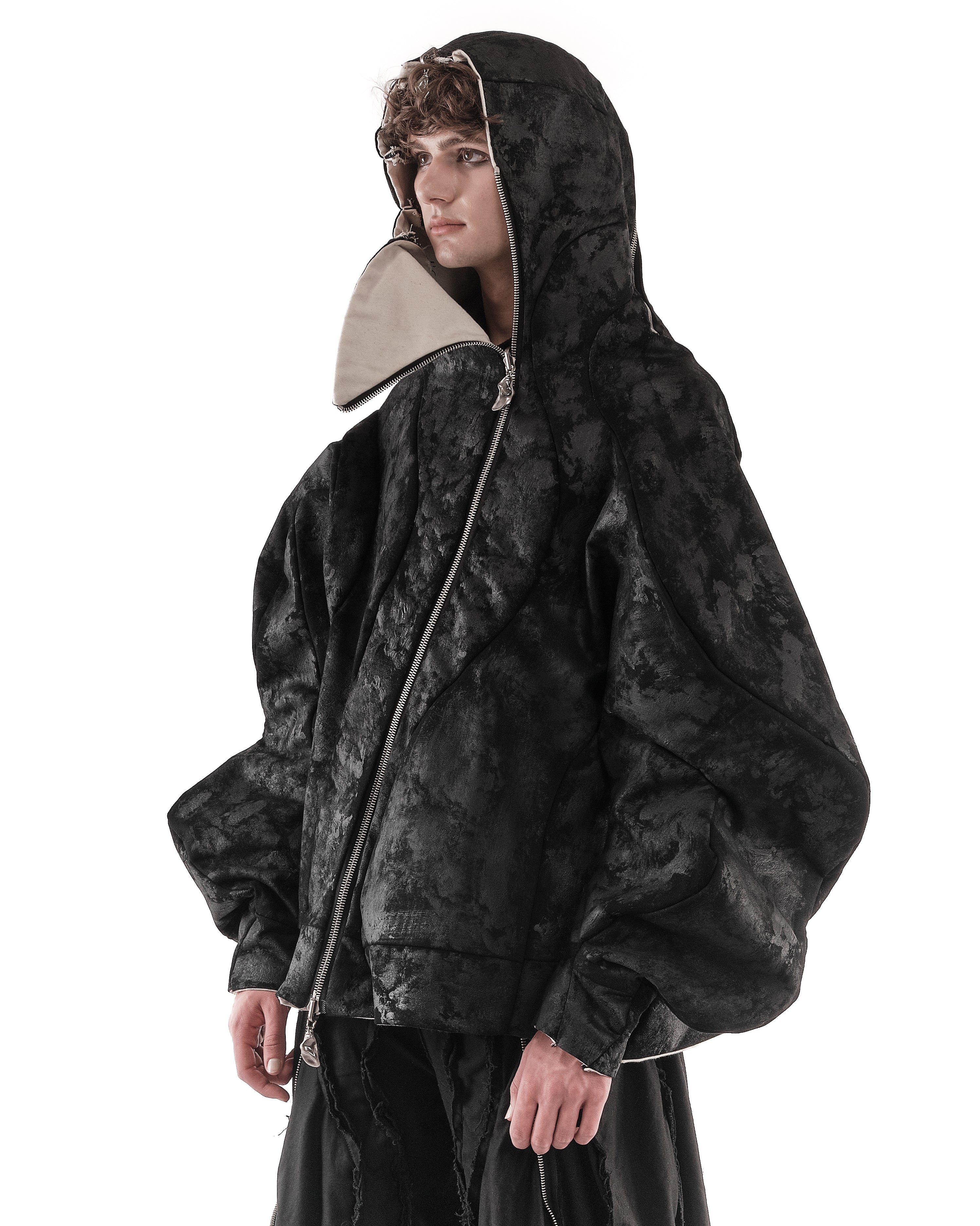 REVERSIBLE DISTORTED HOODED JACKET