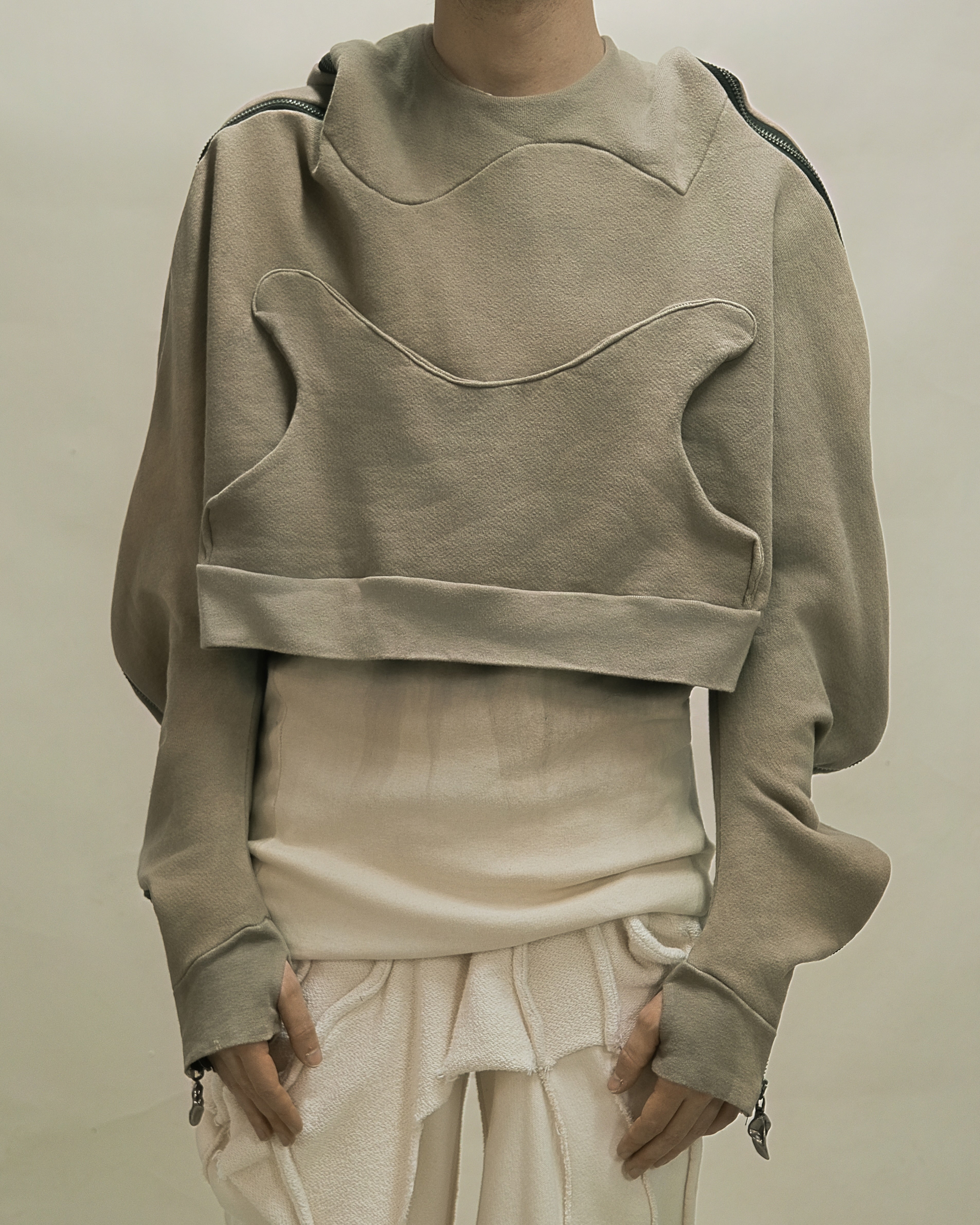SAMPLE BROWN/ GREY DIP DYED METAMORPHIC  BUBBLE HOODIE