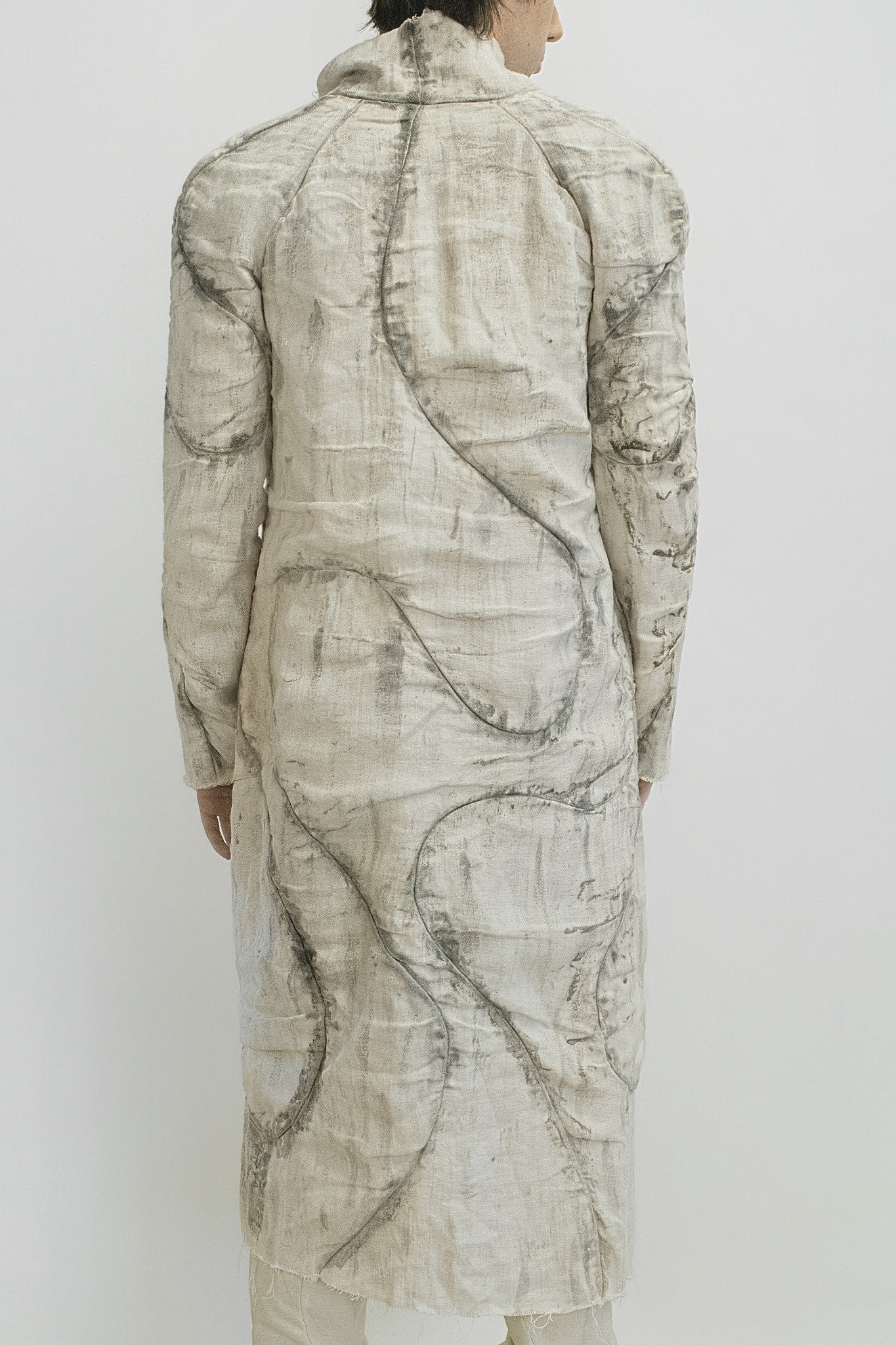 SAMPLE WARPED BLACK/ GREY ORGANIC SEAMED TRENCH COAT