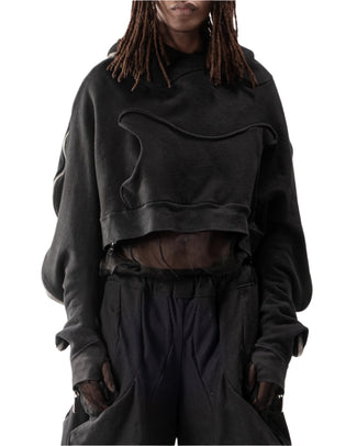 CROPPED BLACK METAMORPHIC  BUBBLE HOODIE
