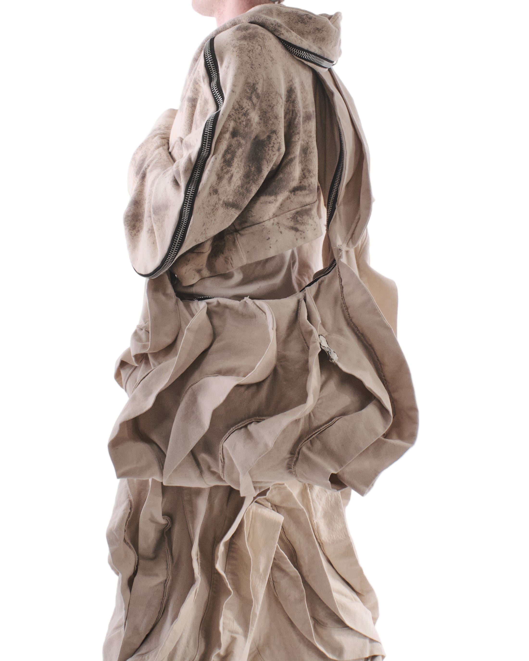 Beige hooded garment on a white background