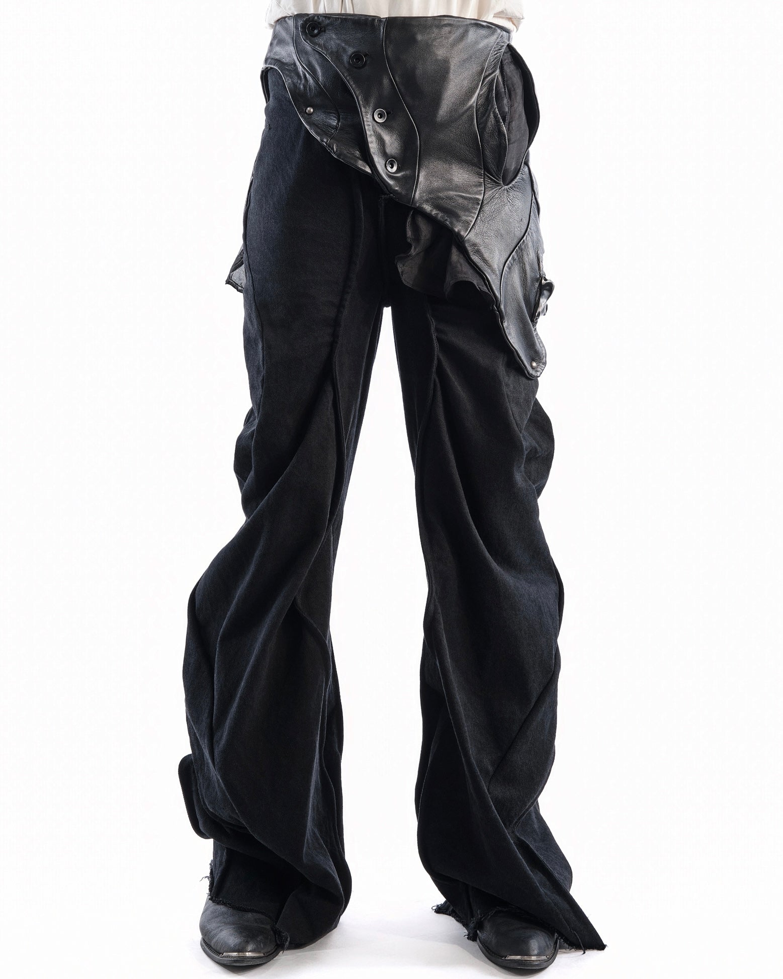 BLACK LEATHER CERITH JEANS MENS