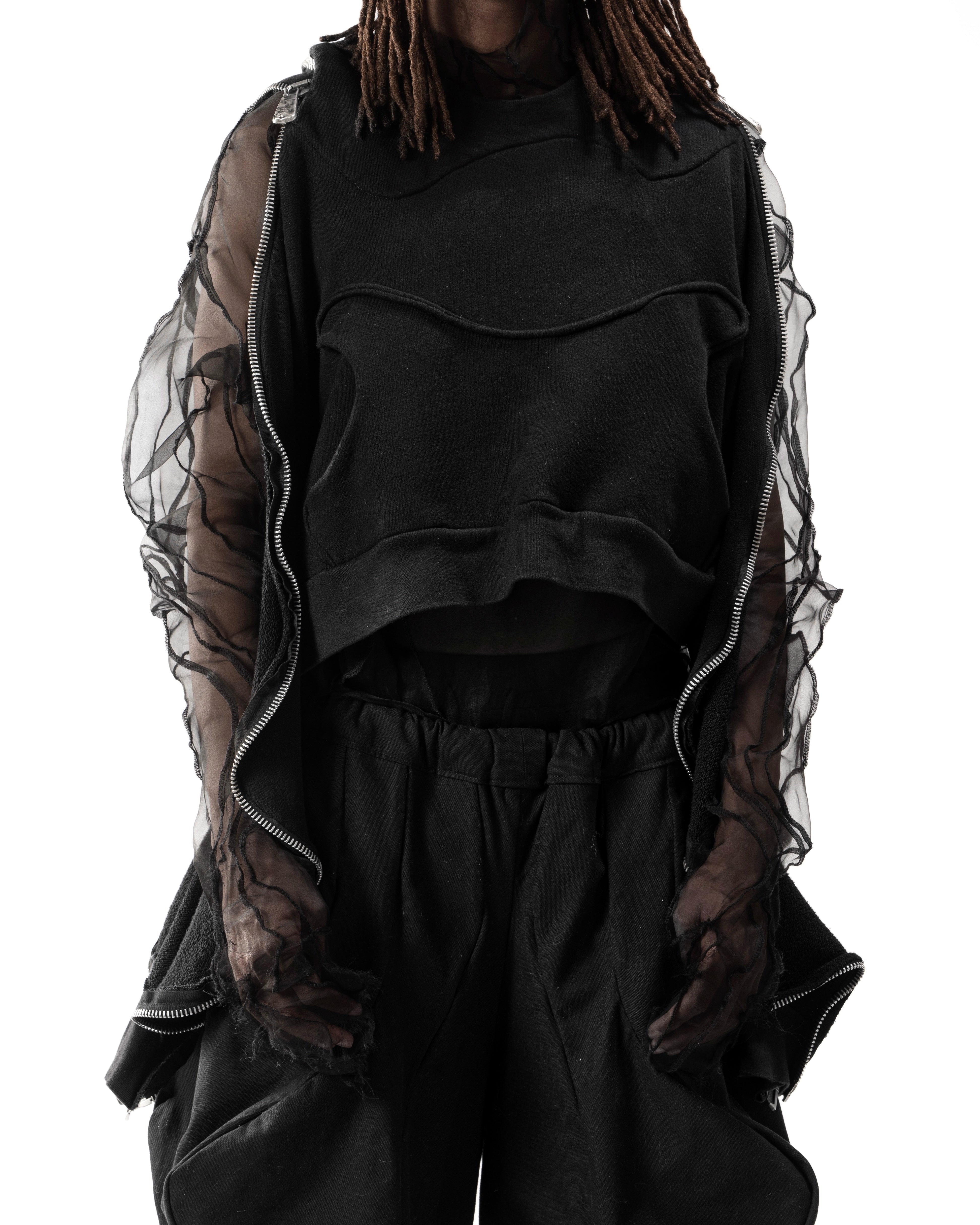 CROPPED BLACK METAMORPHIC  BUBBLE HOODIE