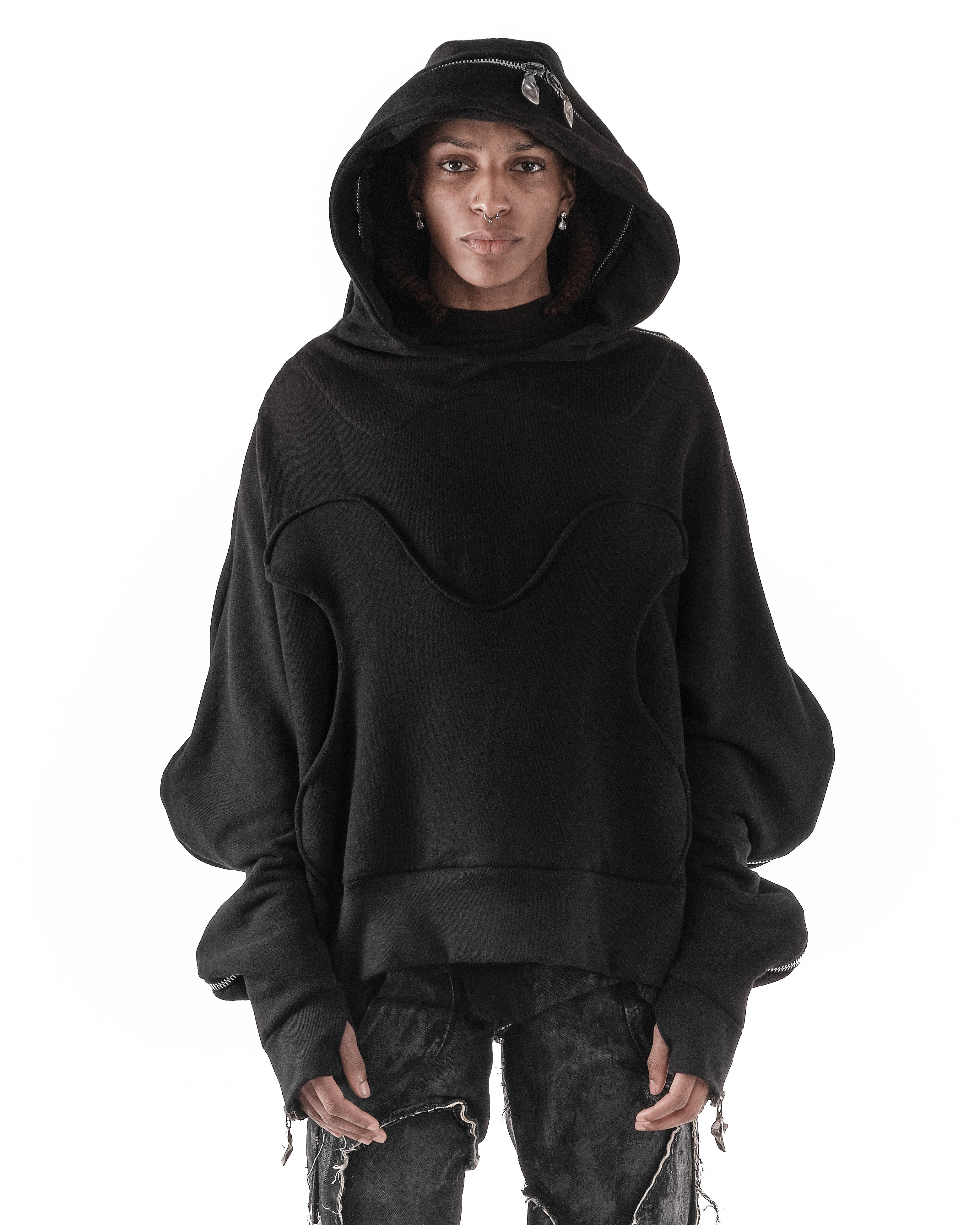 BLACK METAMORPHIC  BUBBLE HOODIE