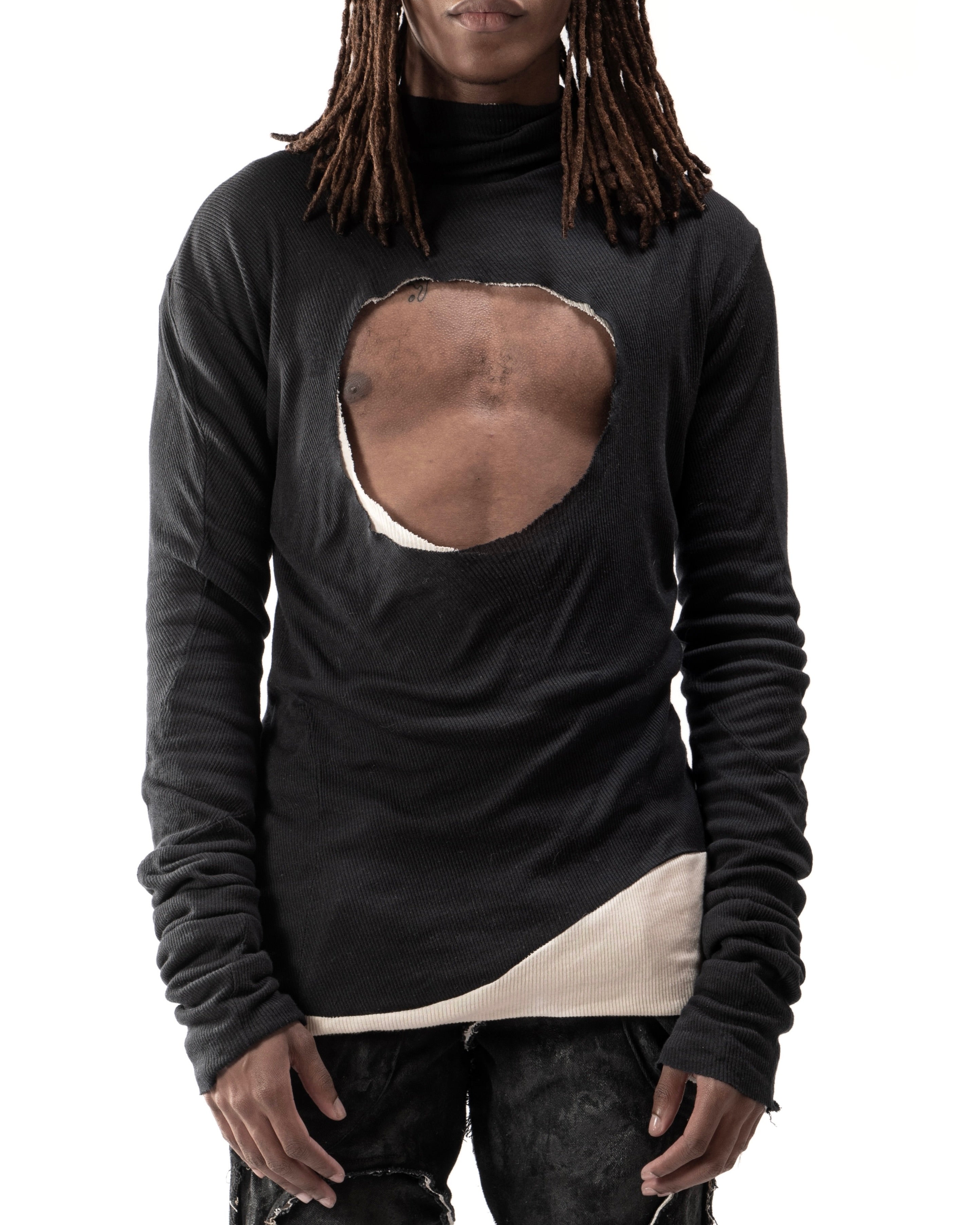 BLACK REVERSIBLE SPLIT TURTLENECK