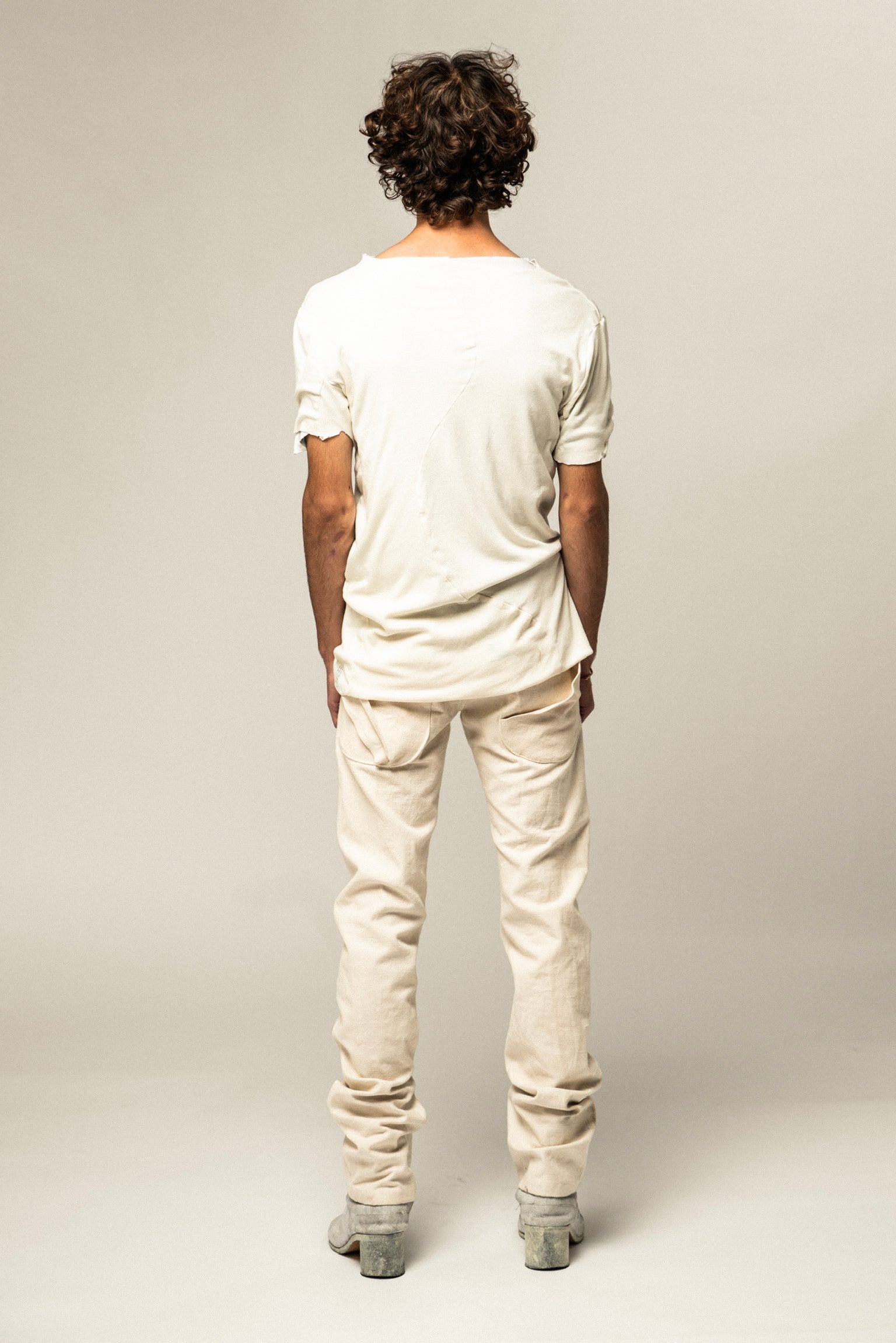 SAMPLE REVERSIBLE BLUE ORGANIC SEAMED T SHIRT