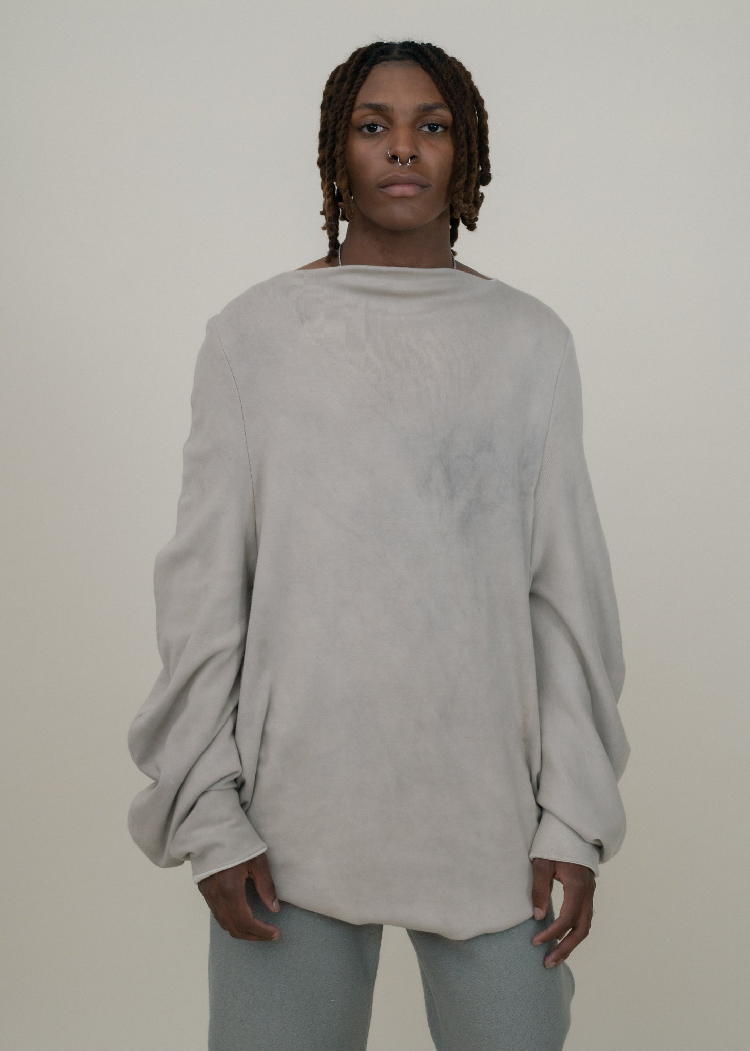 SAMPLE GREY DIP DYED  REVERSIBLE CIRCLE SWEATER