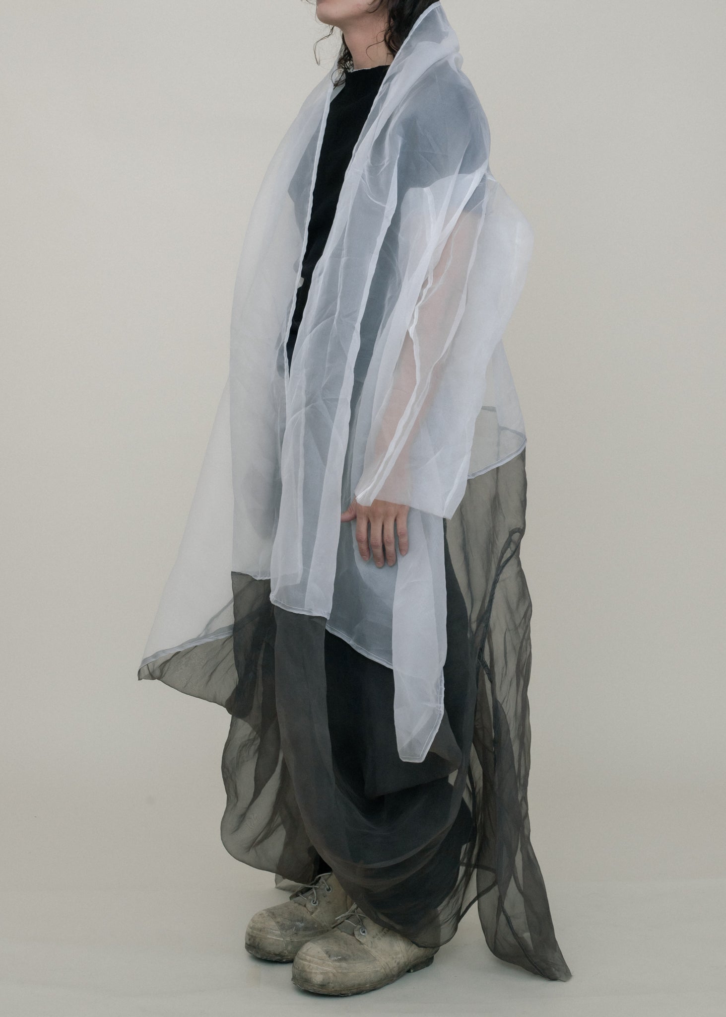 SAMPLE BLACK DIP DYED SILK ORGANZA SHELL