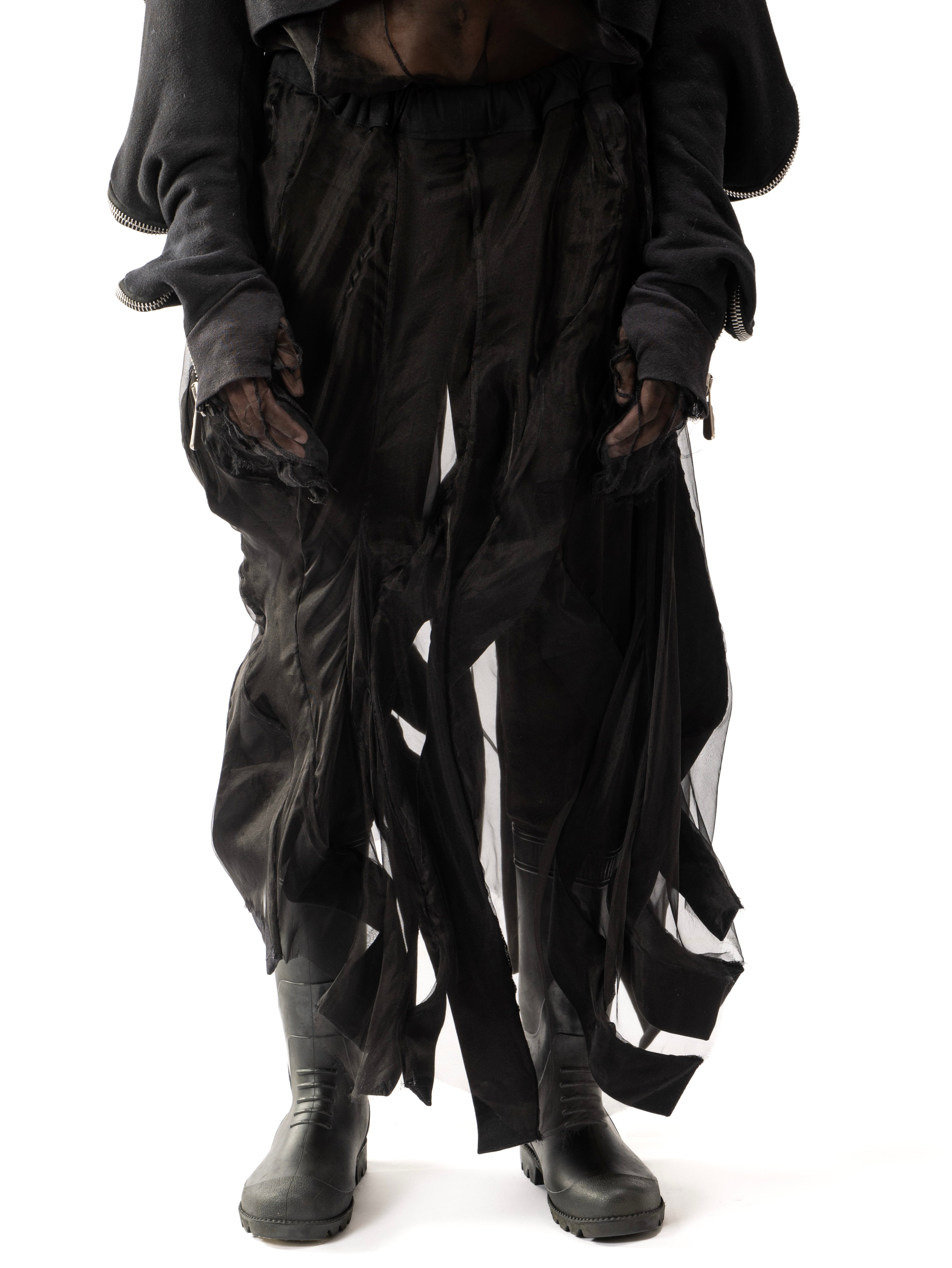 BLACK REVERSIBLE SHEER POST HUMAN SKIRT