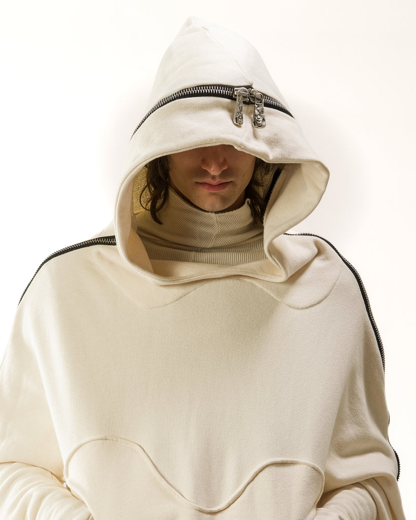UNDYED ELONGATED METAMORPHIC BUBBLE HOODIE