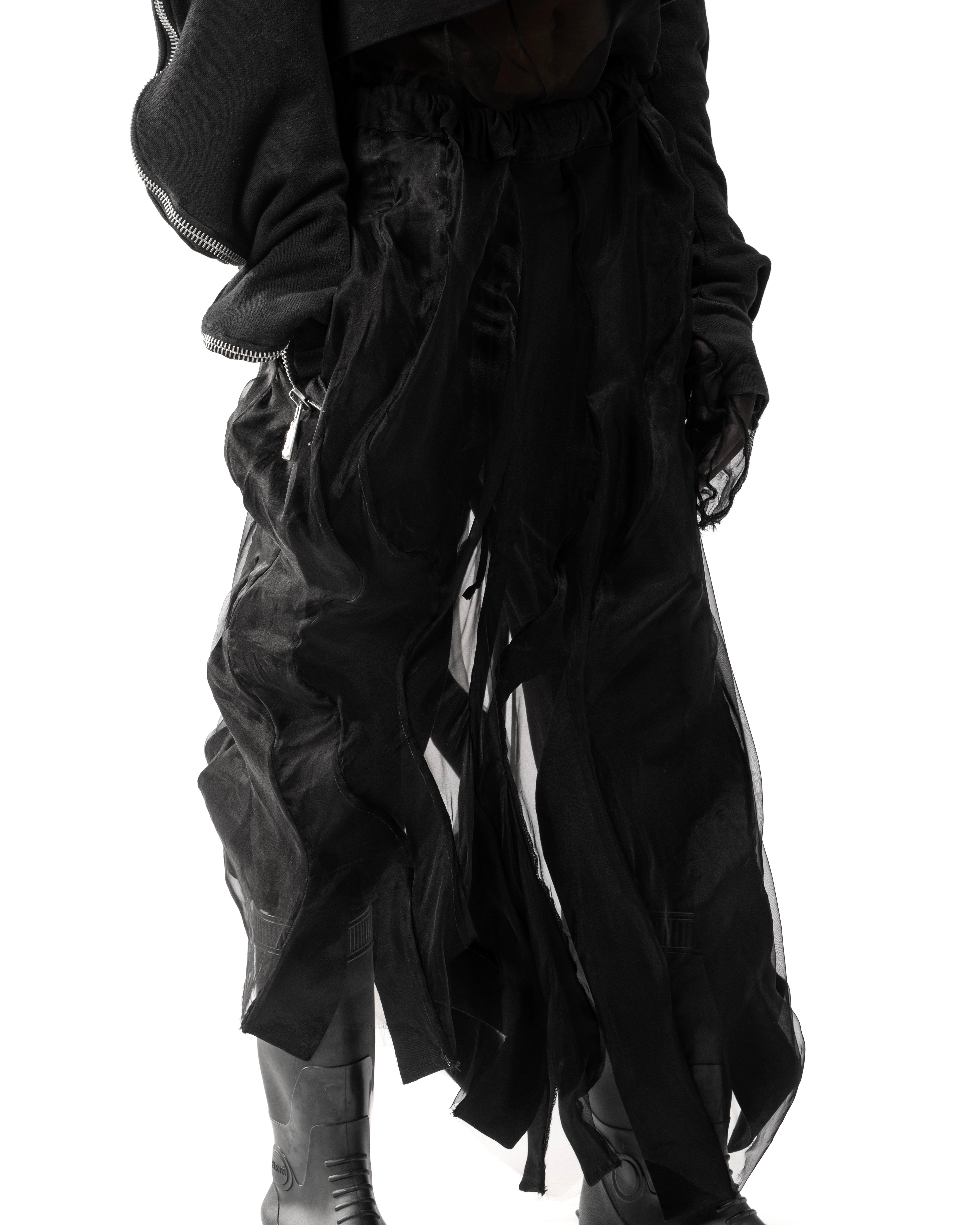 BLACK REVERSIBLE SHEER POST HUMAN SKIRT