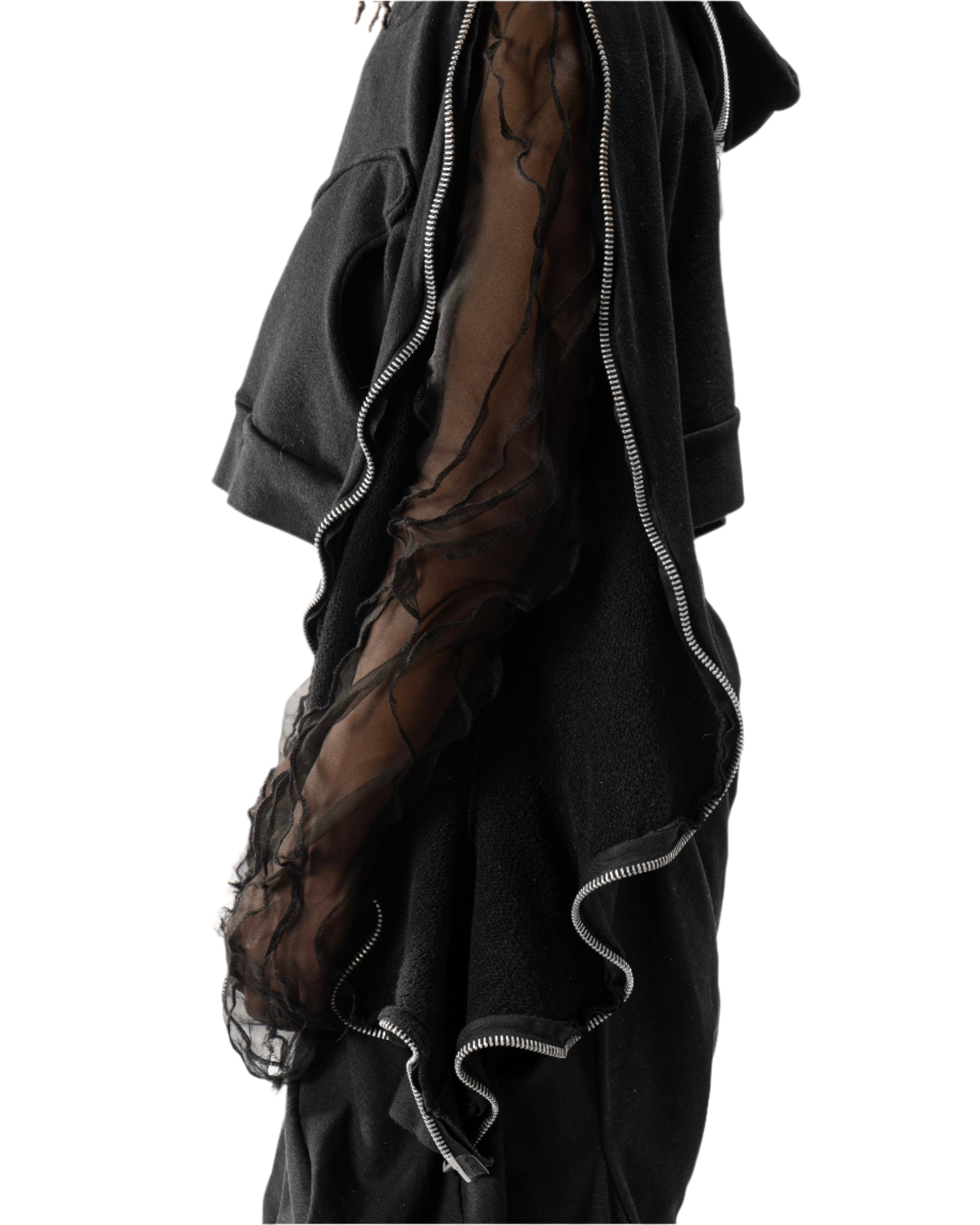 CROPPED BLACK METAMORPHIC  BUBBLE HOODIE