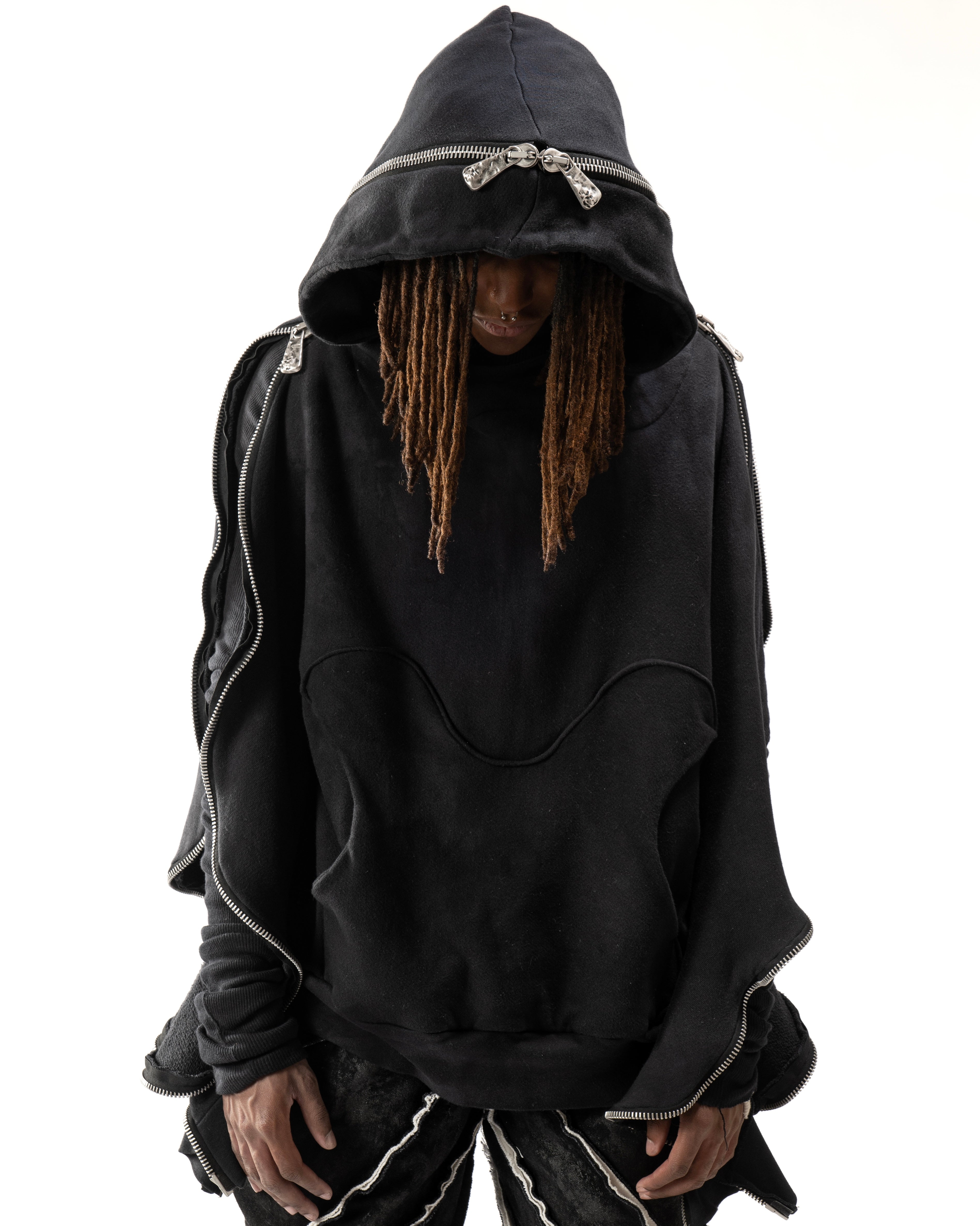 SAMPLE BLACK ELONGATED METAMORPHIC BUBBLE HOODIE