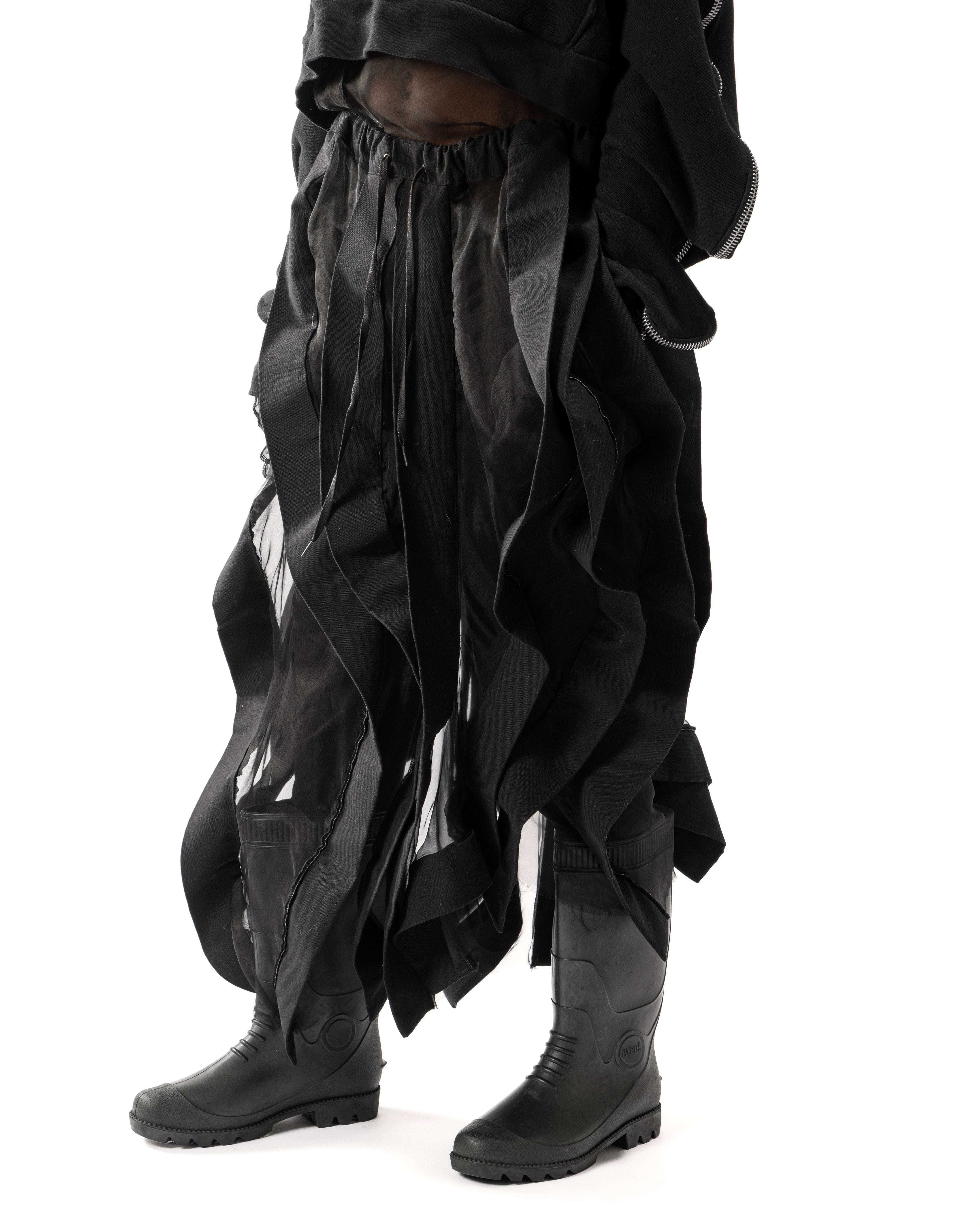 BLACK REVERSIBLE SHEER POST HUMAN SKIRT