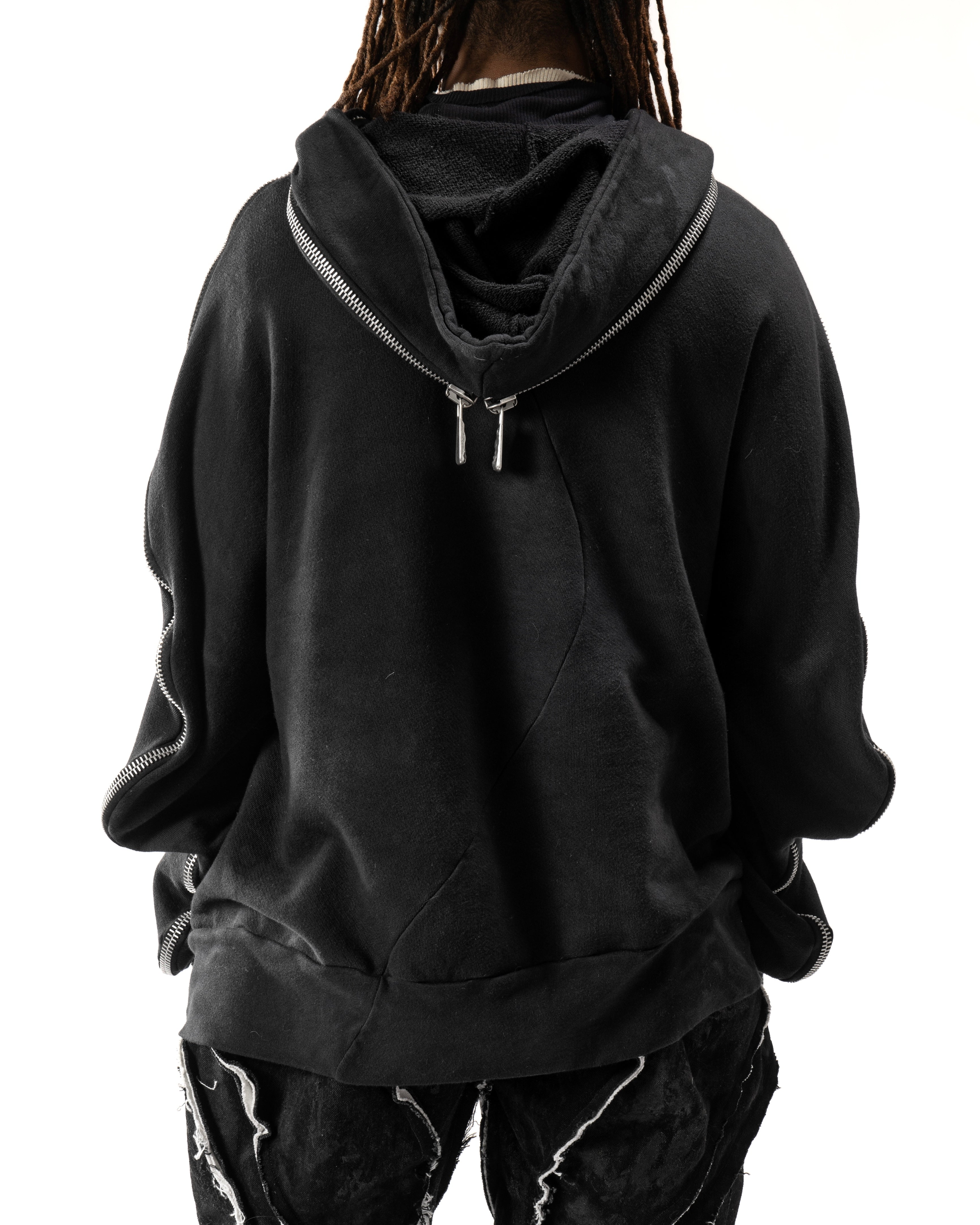 SAMPLE BLACK ELONGATED METAMORPHIC BUBBLE HOODIE