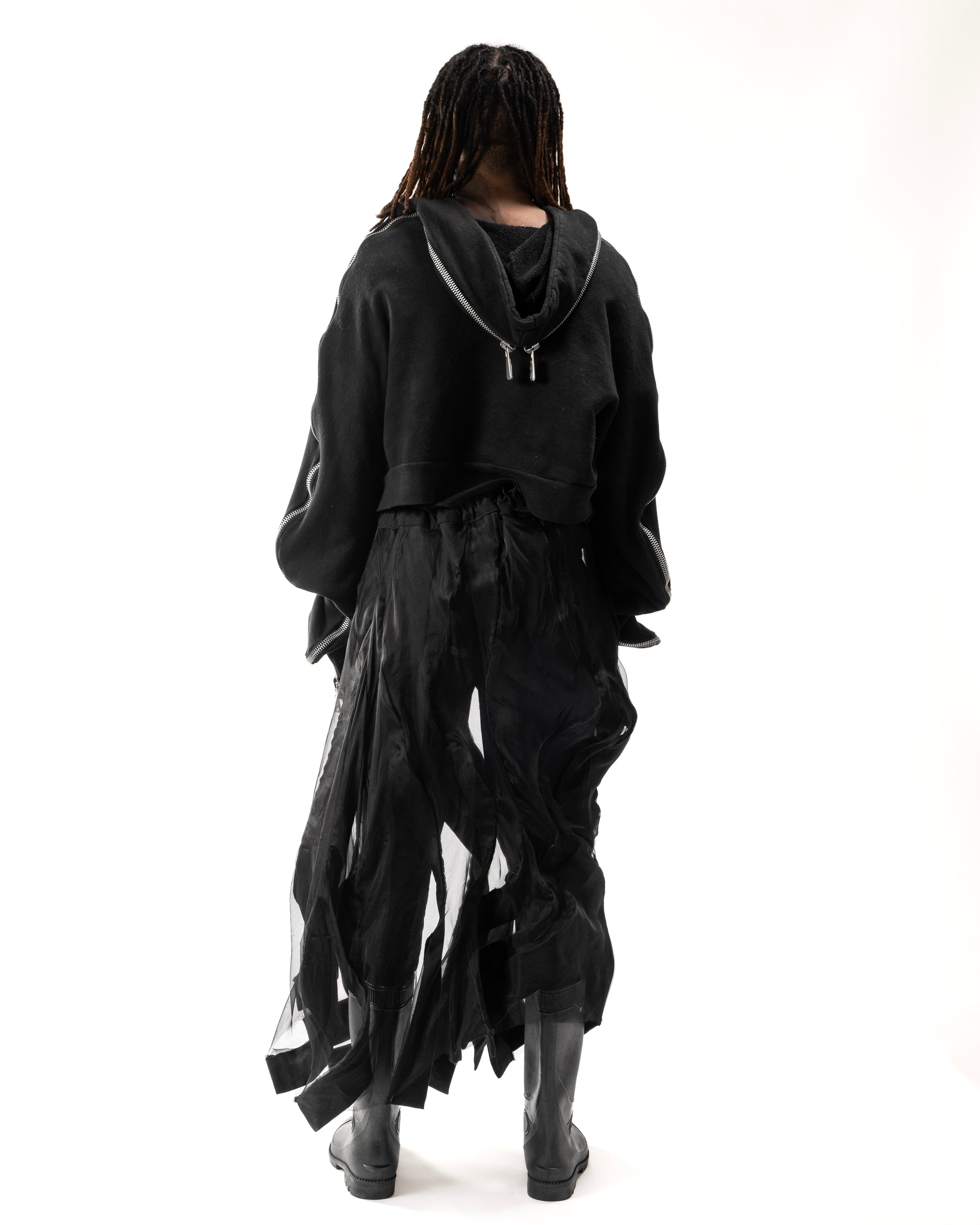 BLACK REVERSIBLE SHEER POST HUMAN SKIRT