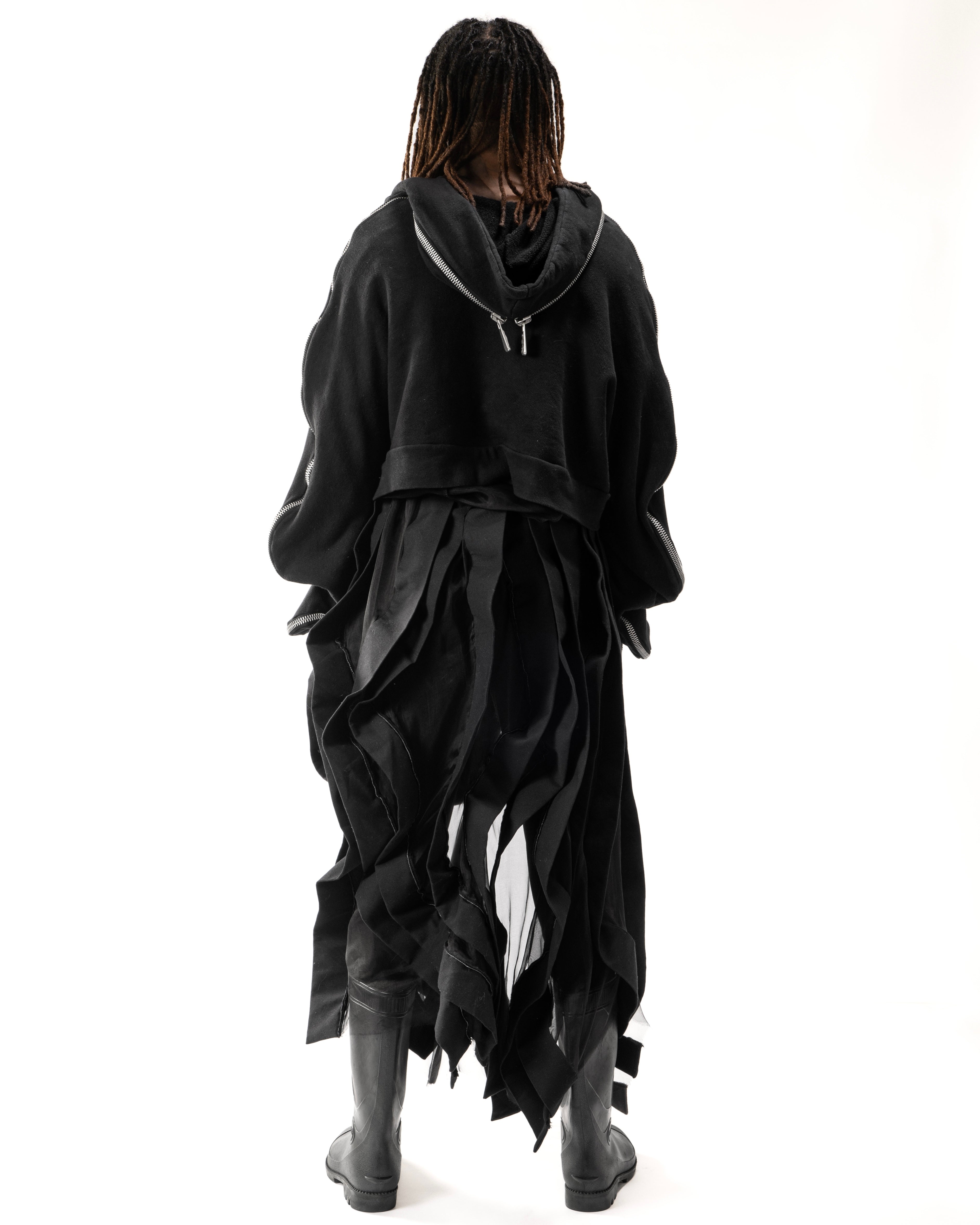 BLACK REVERSIBLE SHEER POST HUMAN SKIRT