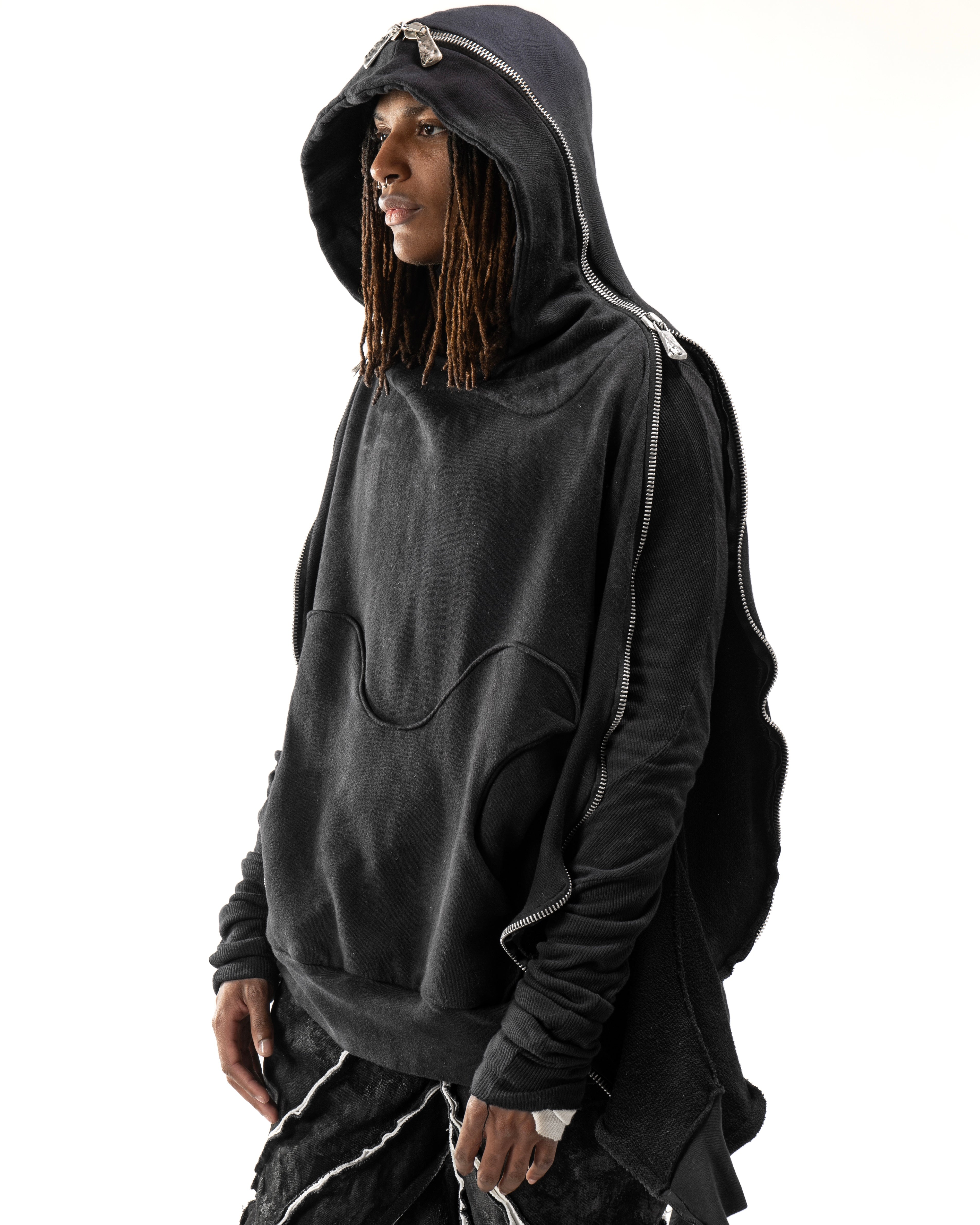SAMPLE BLACK ELONGATED METAMORPHIC BUBBLE HOODIE