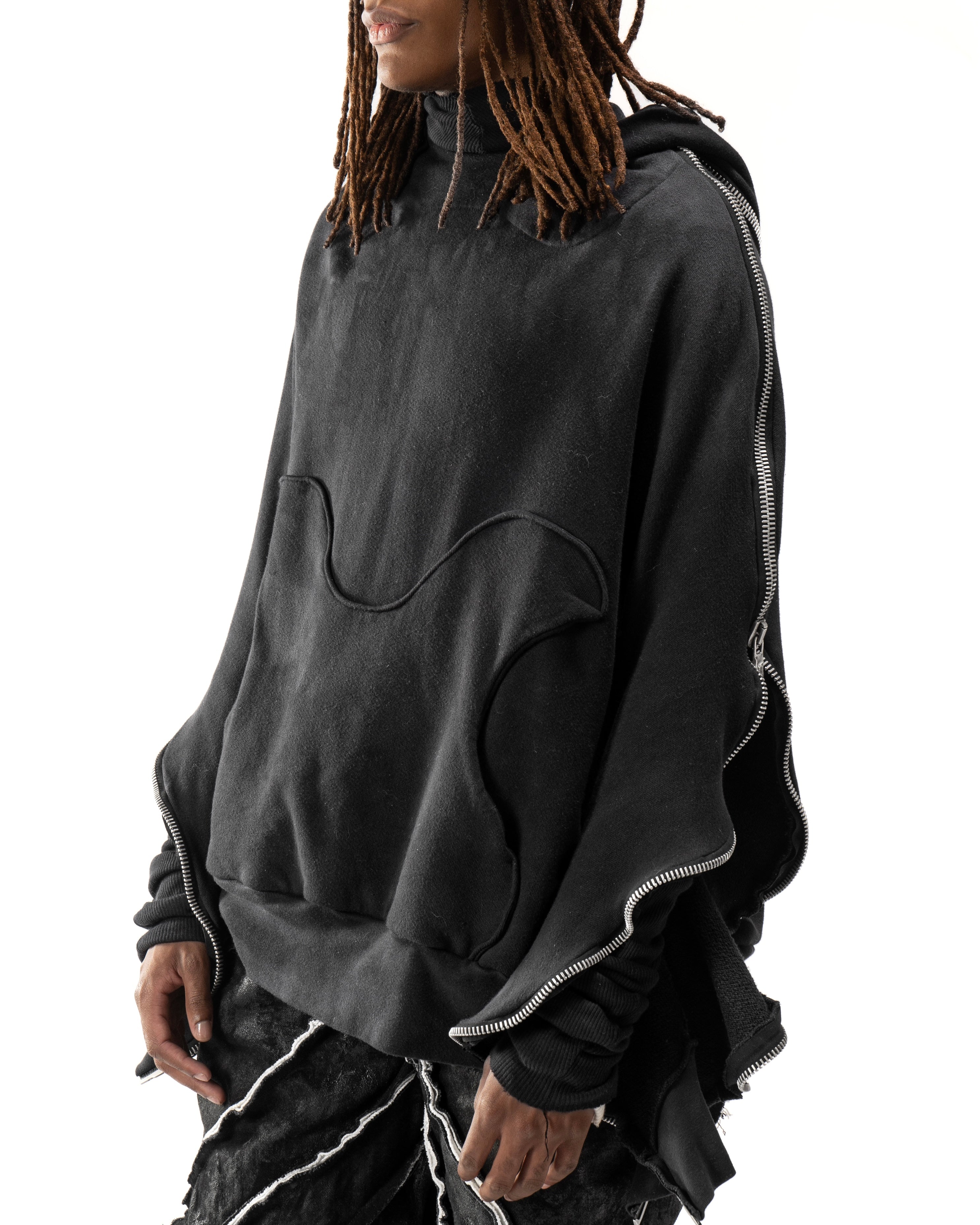 SAMPLE BLACK ELONGATED METAMORPHIC BUBBLE HOODIE