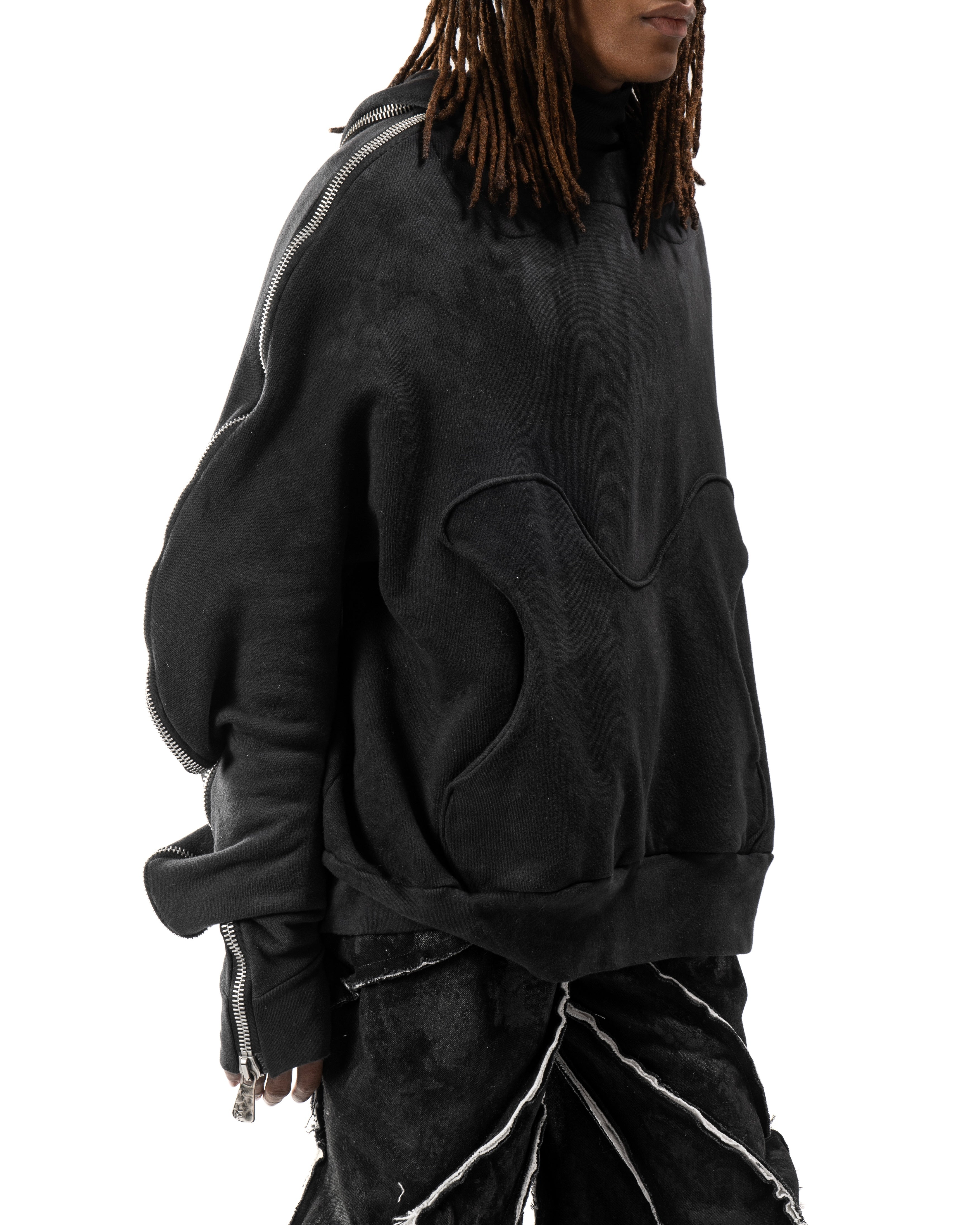 SAMPLE BLACK ELONGATED METAMORPHIC BUBBLE HOODIE