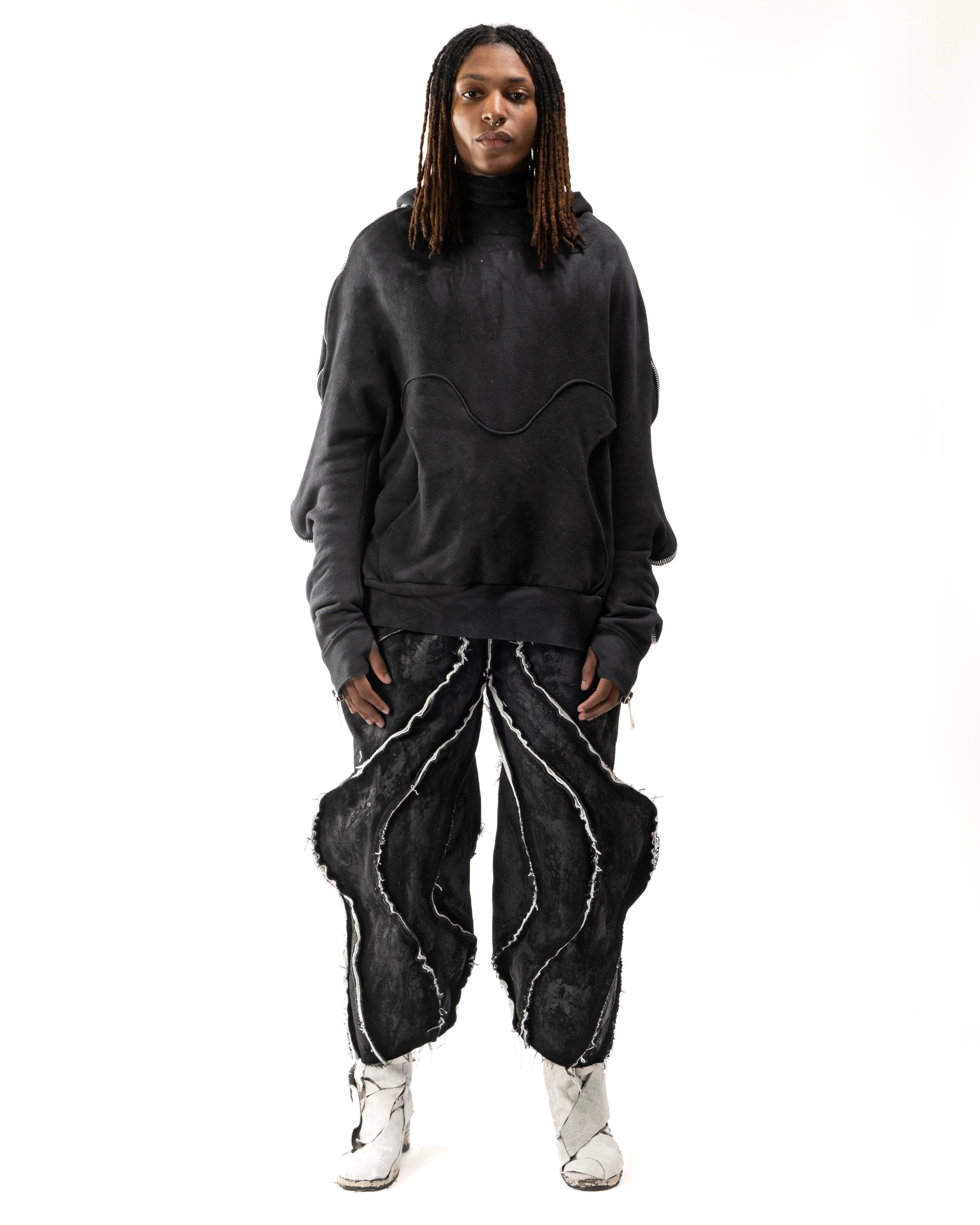 SAMPLE BLACK ELONGATED METAMORPHIC BUBBLE HOODIE