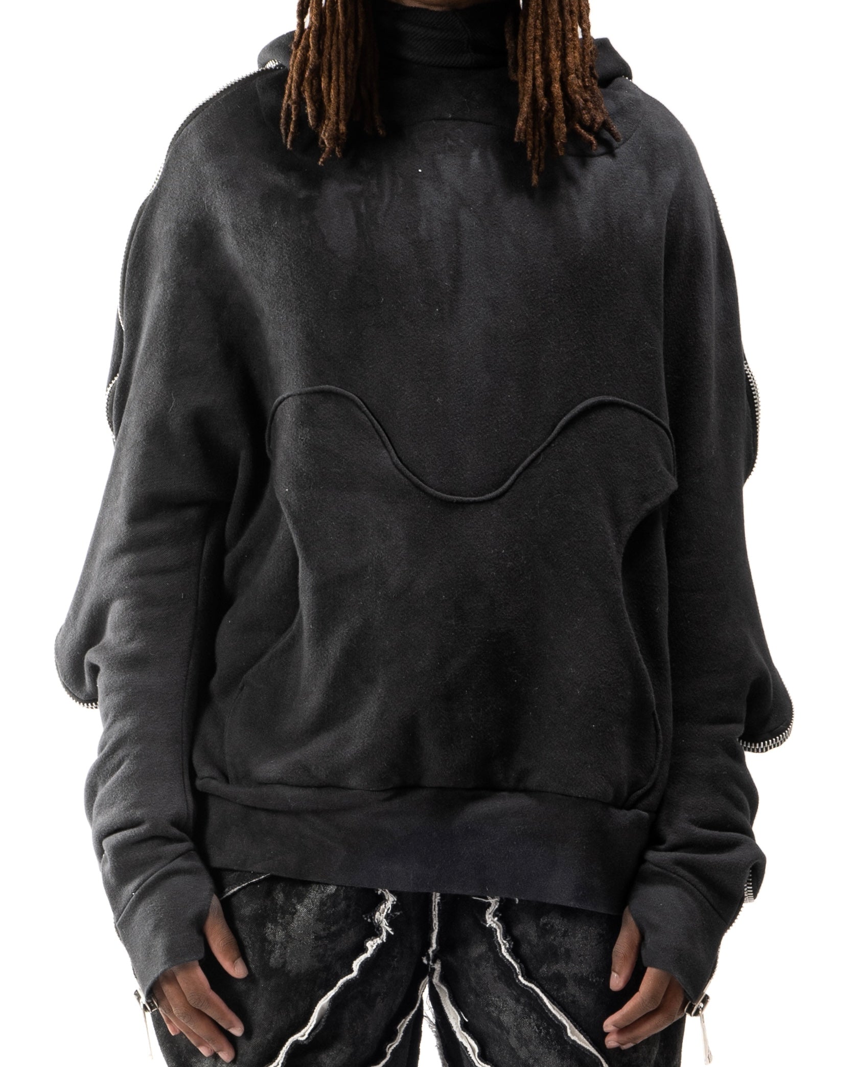 SAMPLE BLACK ELONGATED METAMORPHIC BUBBLE HOODIE