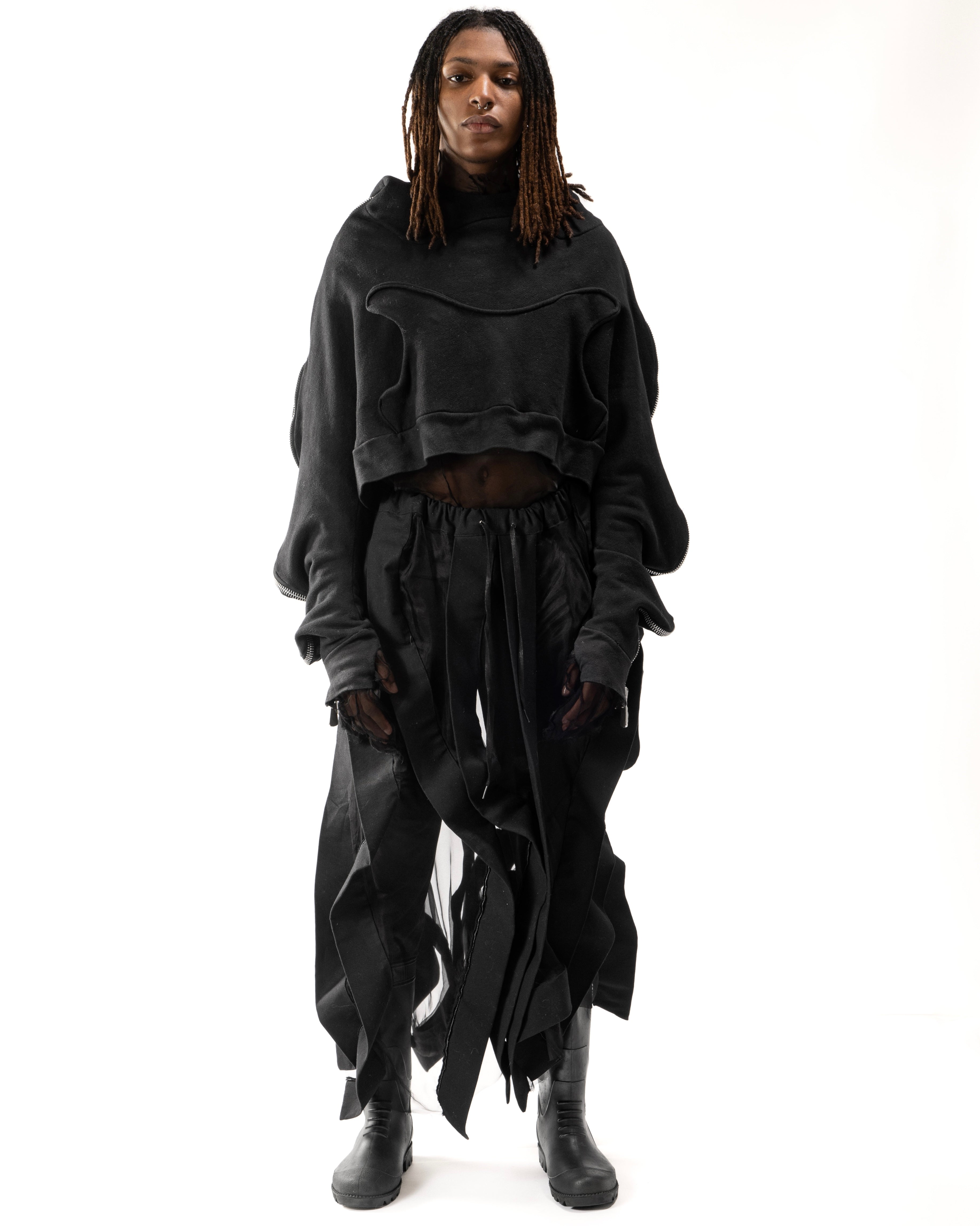 BLACK REVERSIBLE SHEER POST HUMAN SKIRT