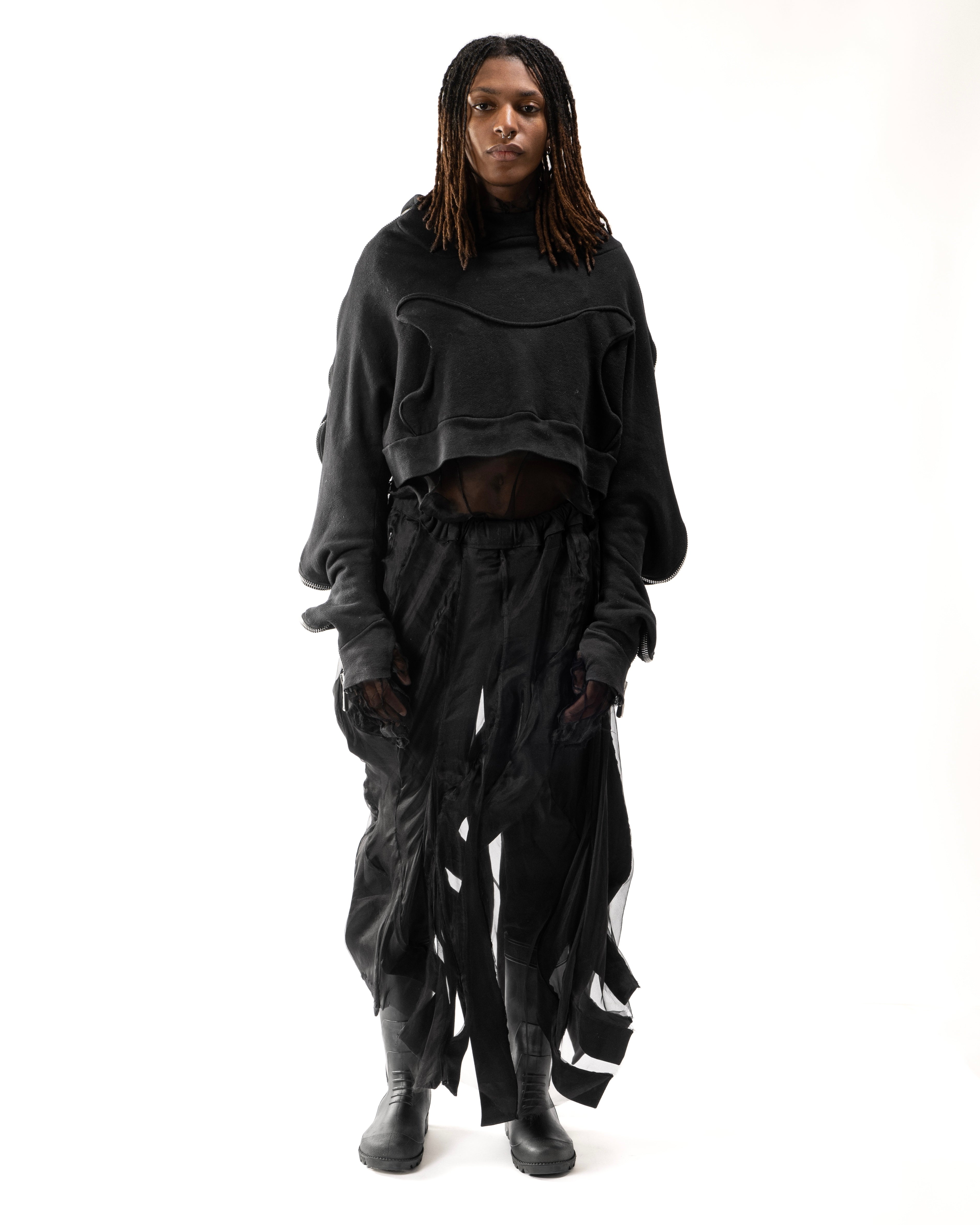 BLACK REVERSIBLE SHEER POST HUMAN SKIRT