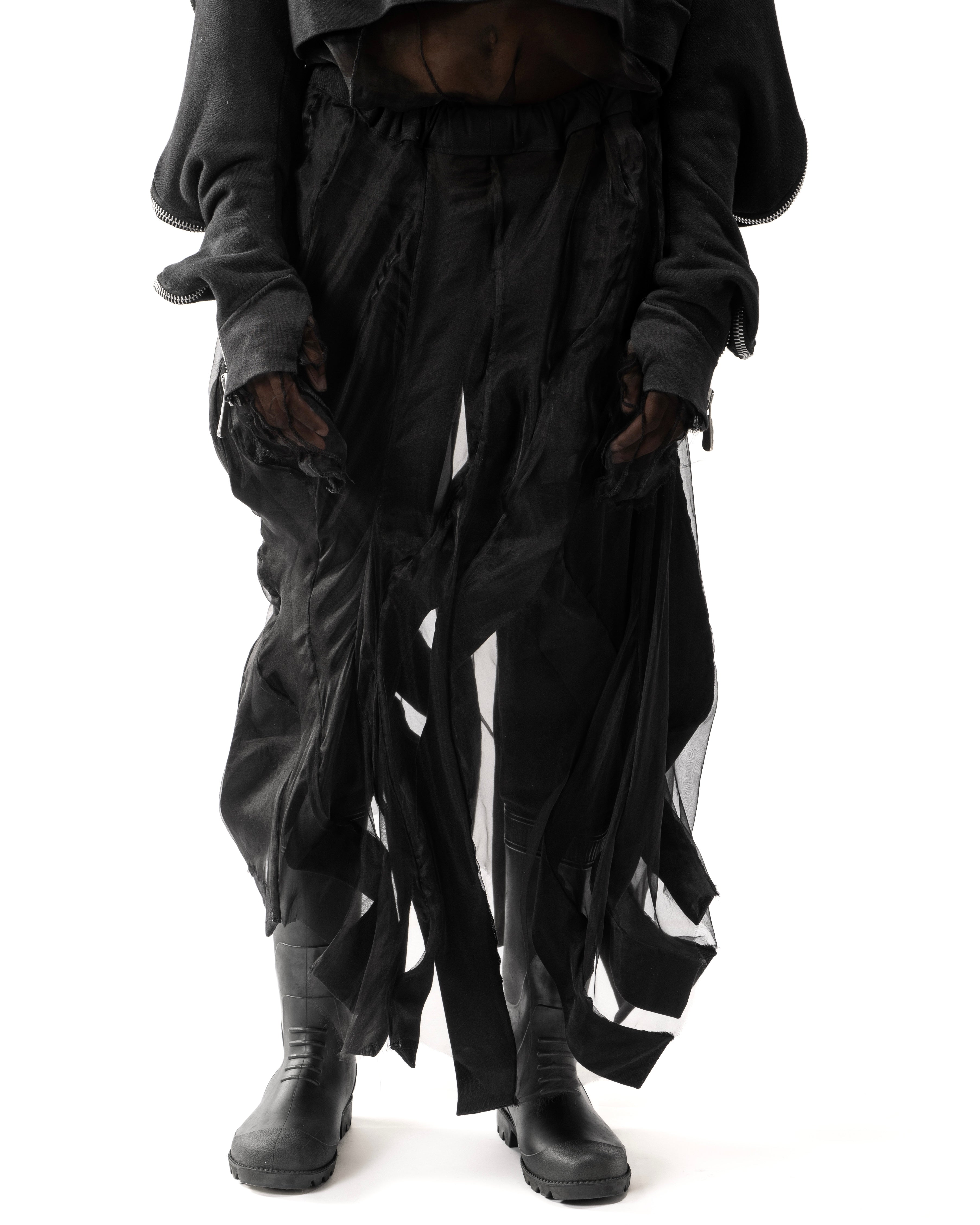 BLACK REVERSIBLE SHEER POST HUMAN SKIRT