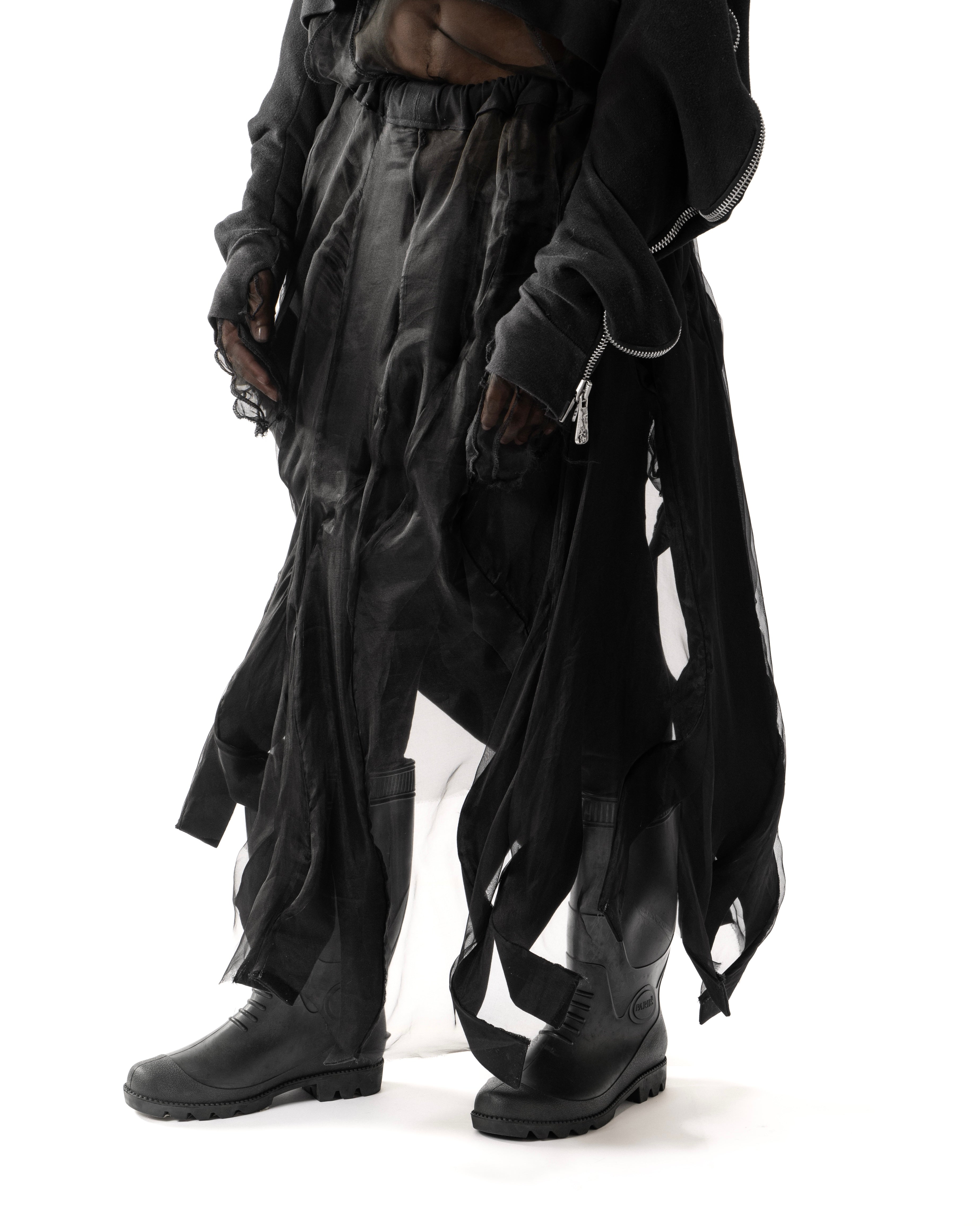 BLACK REVERSIBLE SHEER POST HUMAN SKIRT