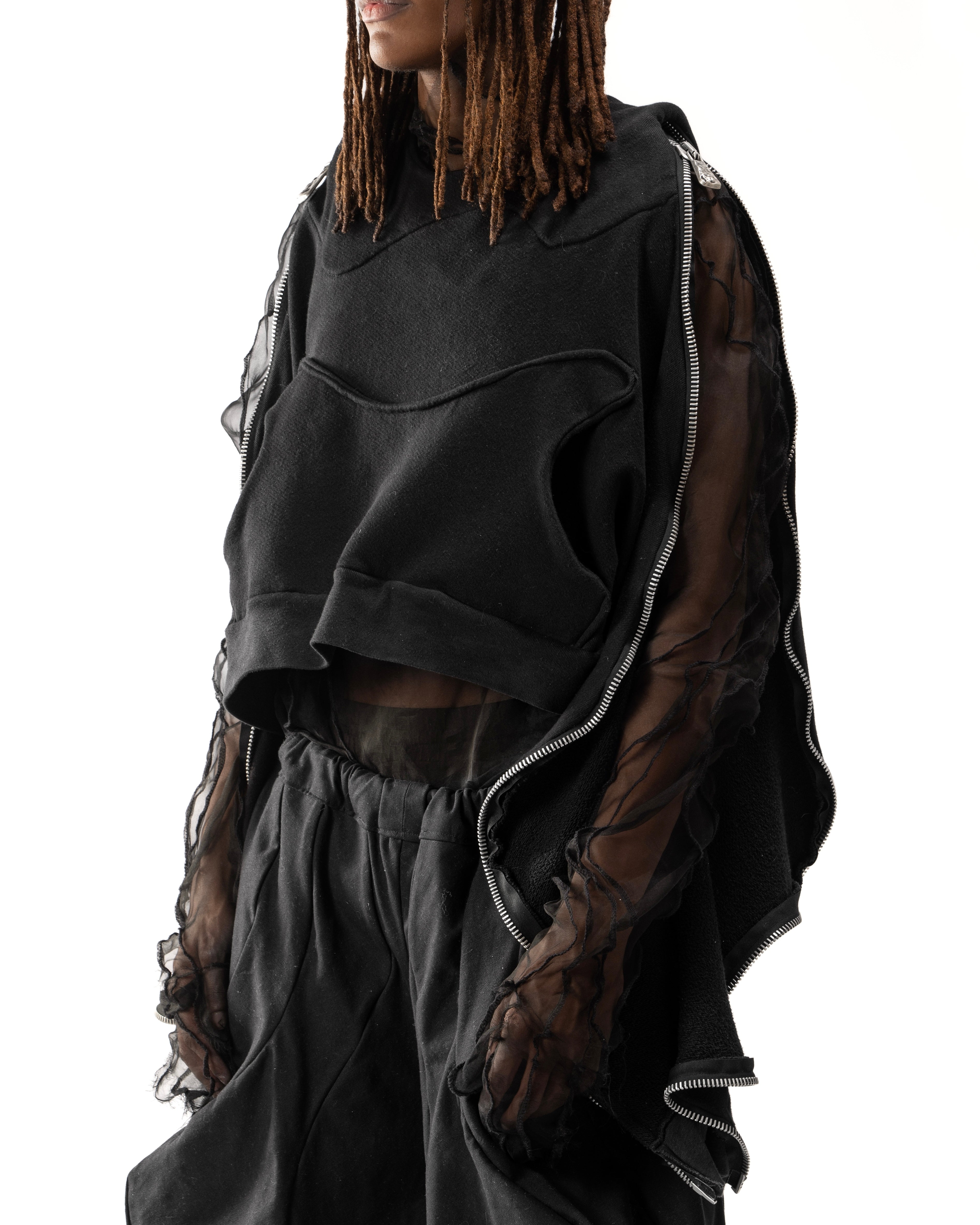 CROPPED BLACK METAMORPHIC  BUBBLE HOODIE
