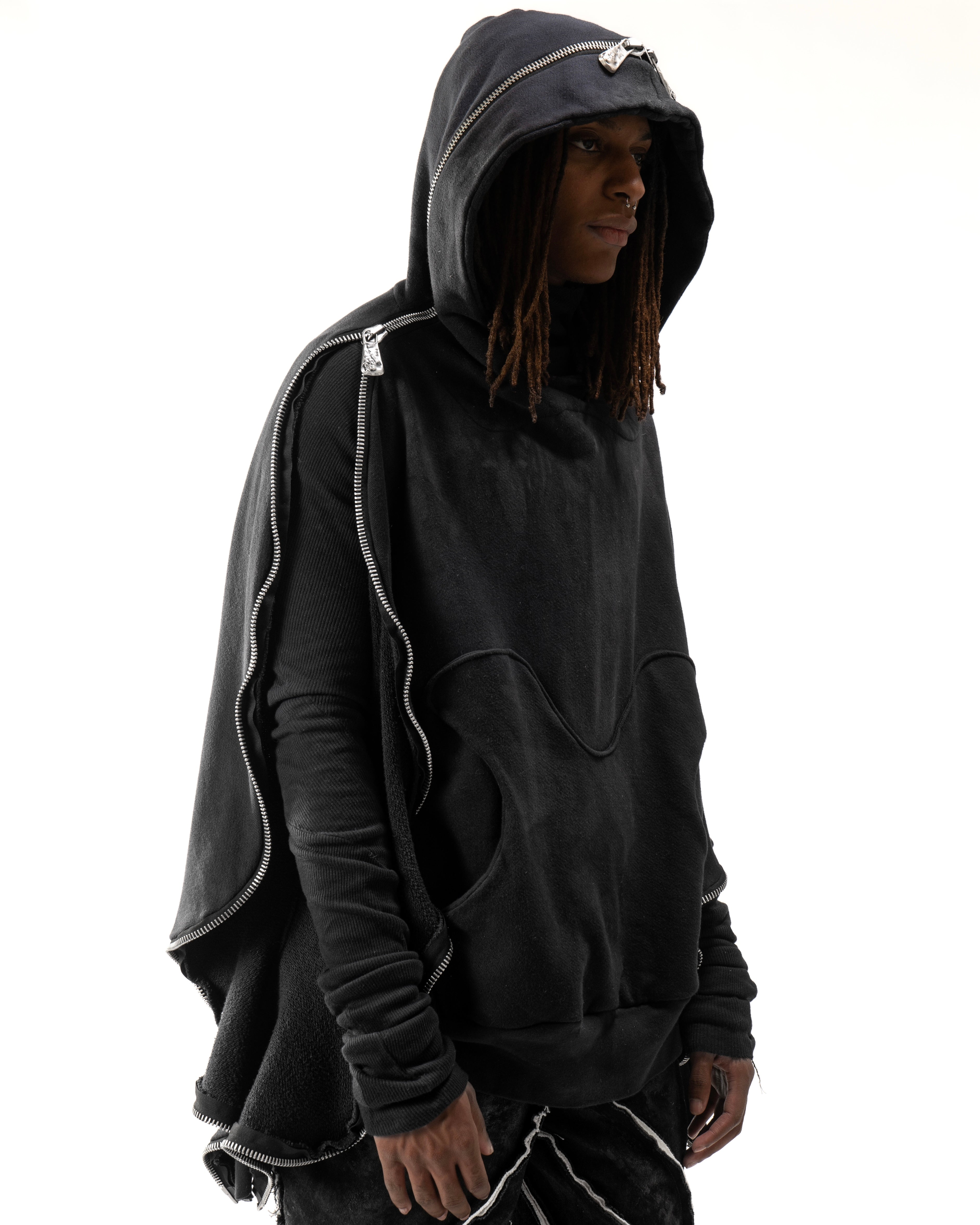 SAMPLE BLACK ELONGATED METAMORPHIC BUBBLE HOODIE