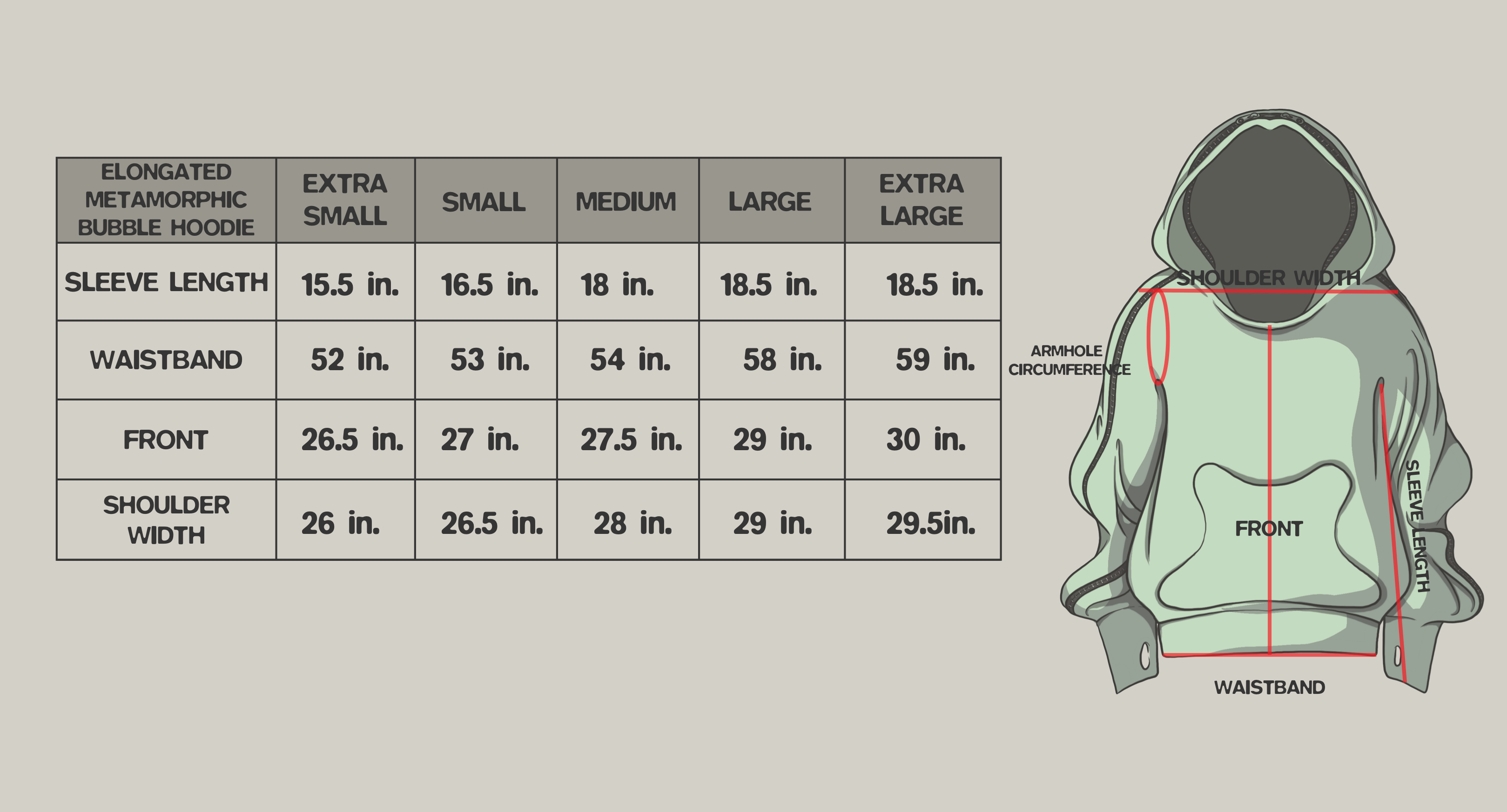 SAMPLE COPPER OXIDE  ELONGATED METAMORPHIC BUBBLE HOODIE