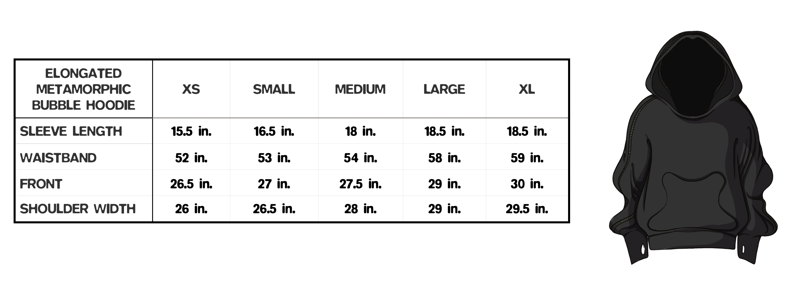 SAMPLE BLACK ELONGATED METAMORPHIC BUBBLE HOODIE