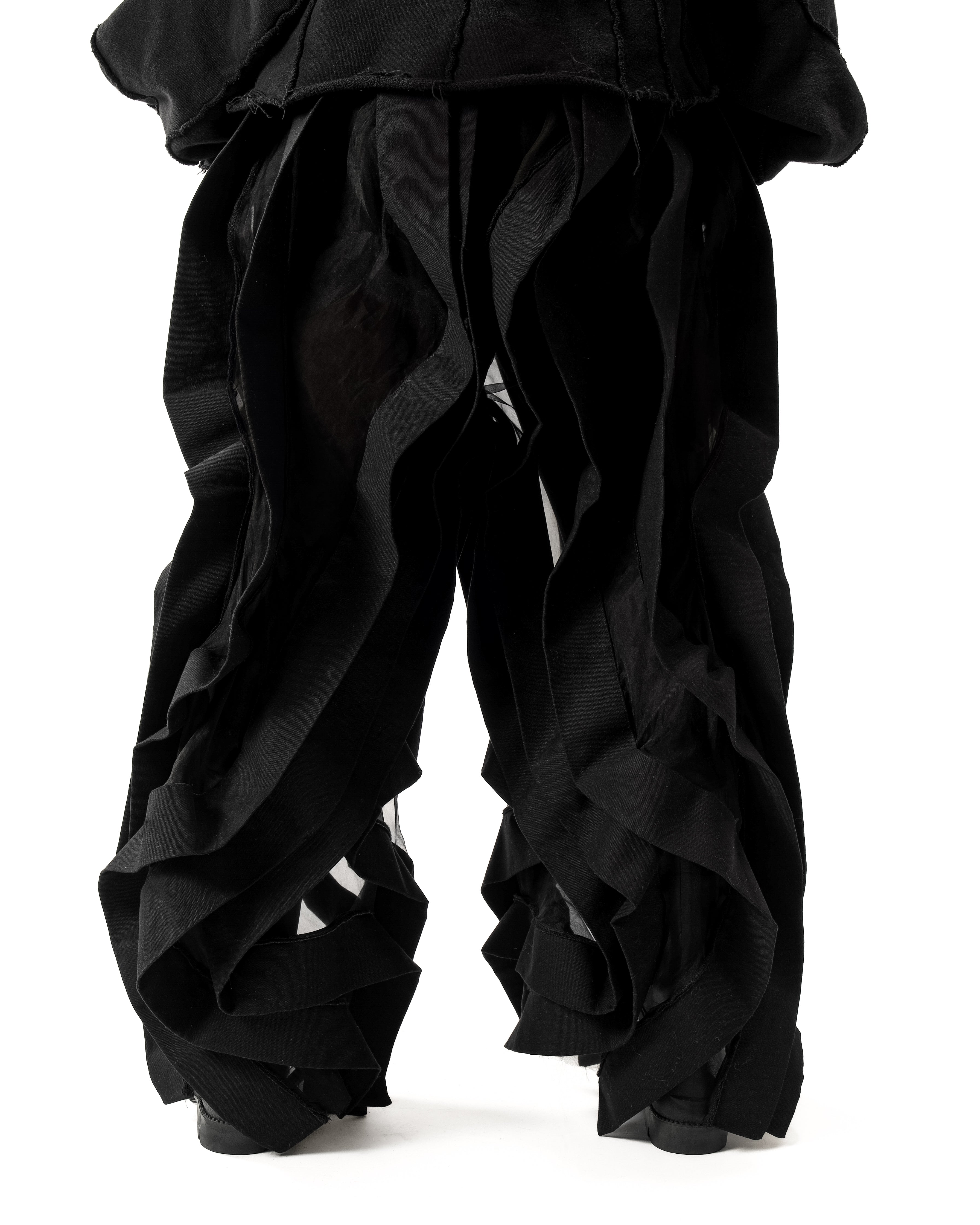 BLACK REVERSIBLE SHEER POST HUMAN PANTS