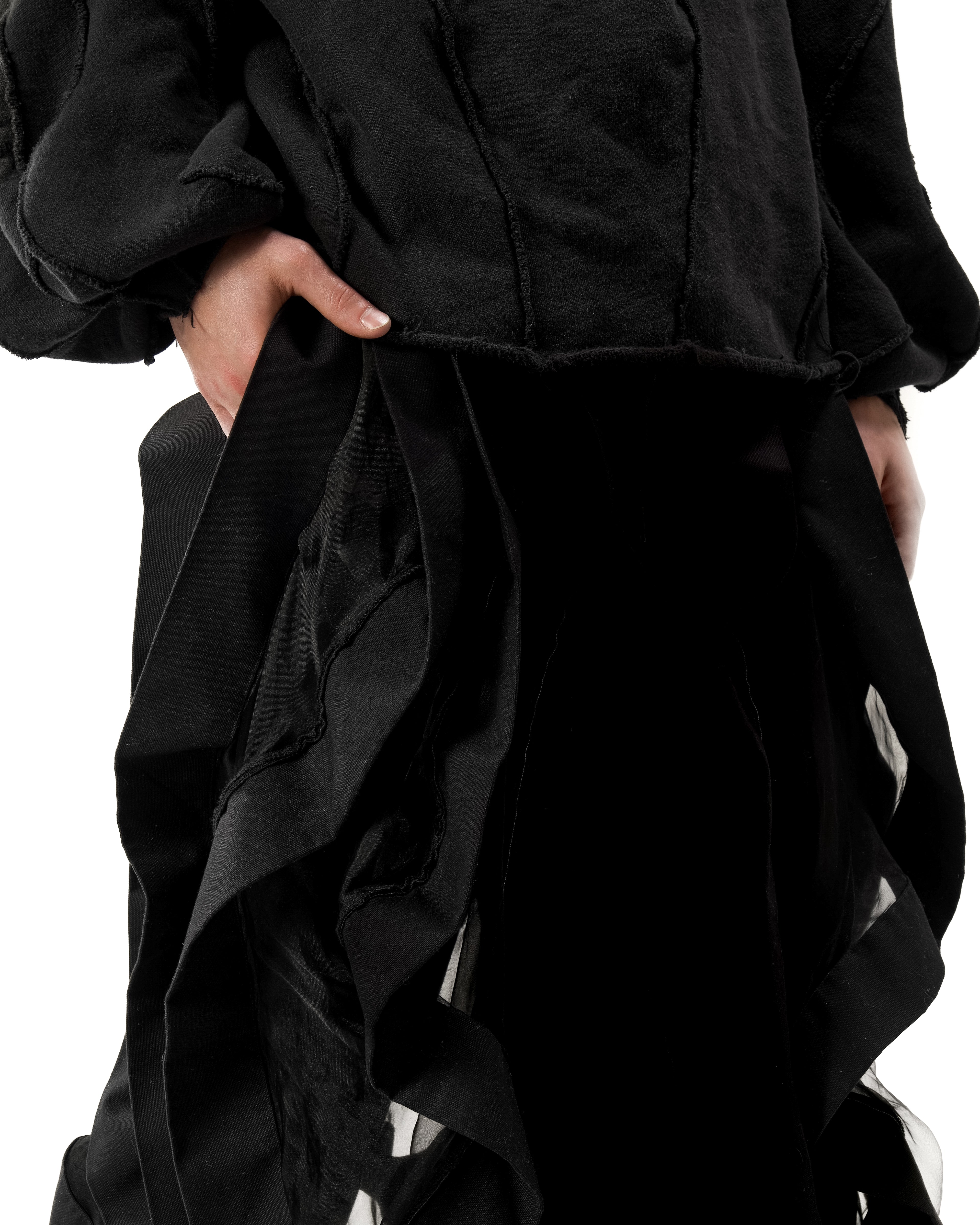 BLACK REVERSIBLE SHEER POST HUMAN PANTS