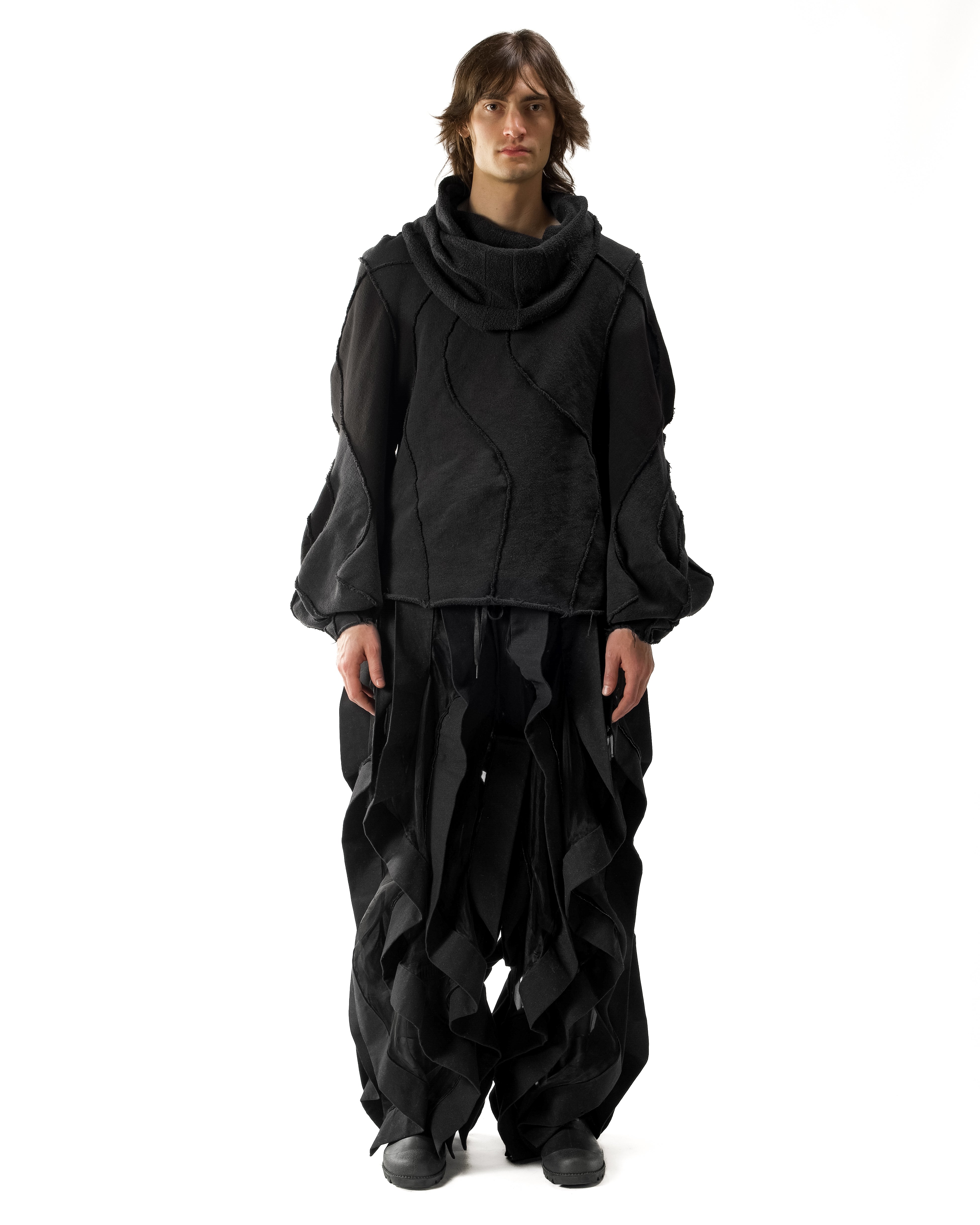 BLACK REVERSIBLE SHEER POST HUMAN PANTS