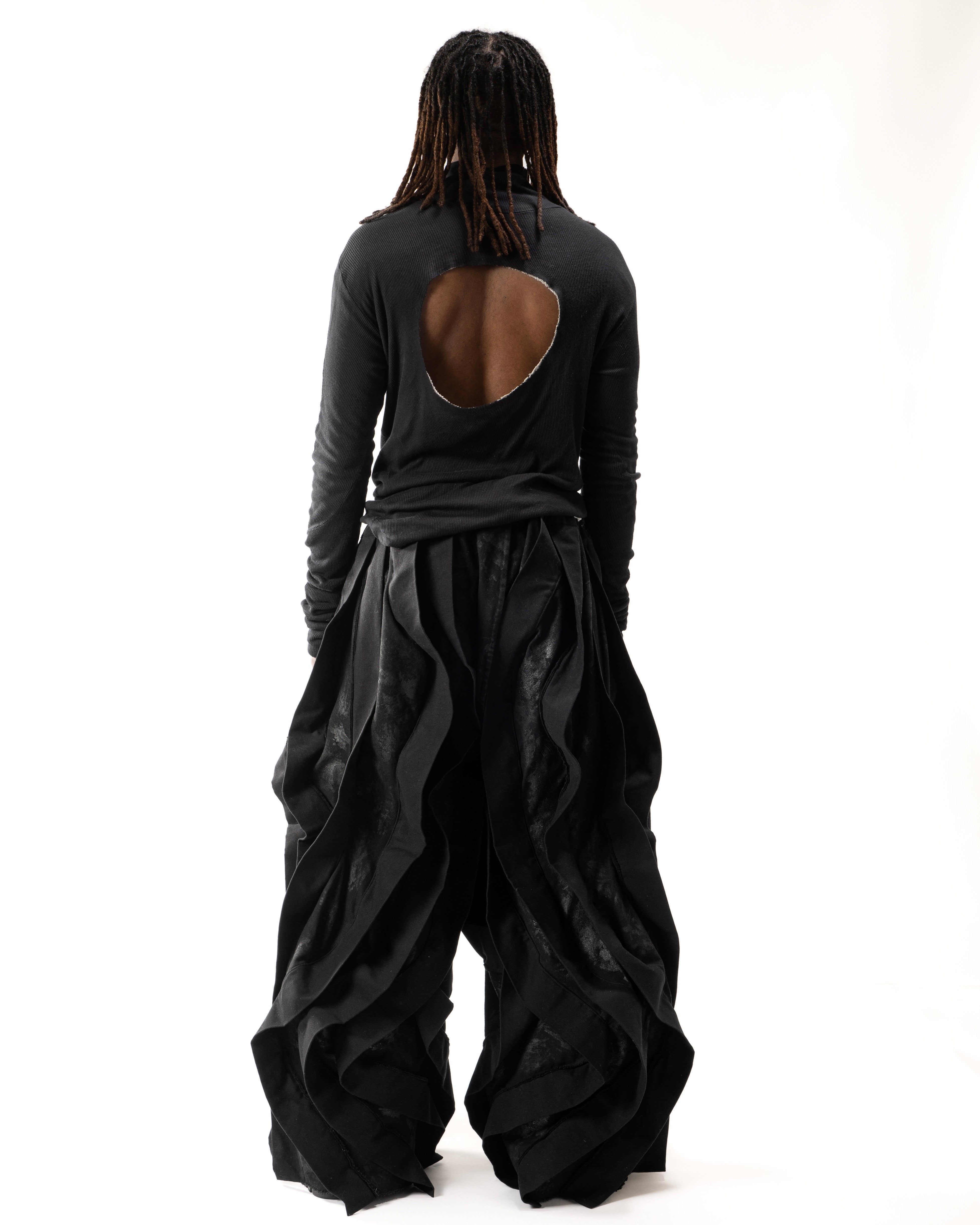 BLACK WAXED REVERSIBLE POST HUMAN PANTS