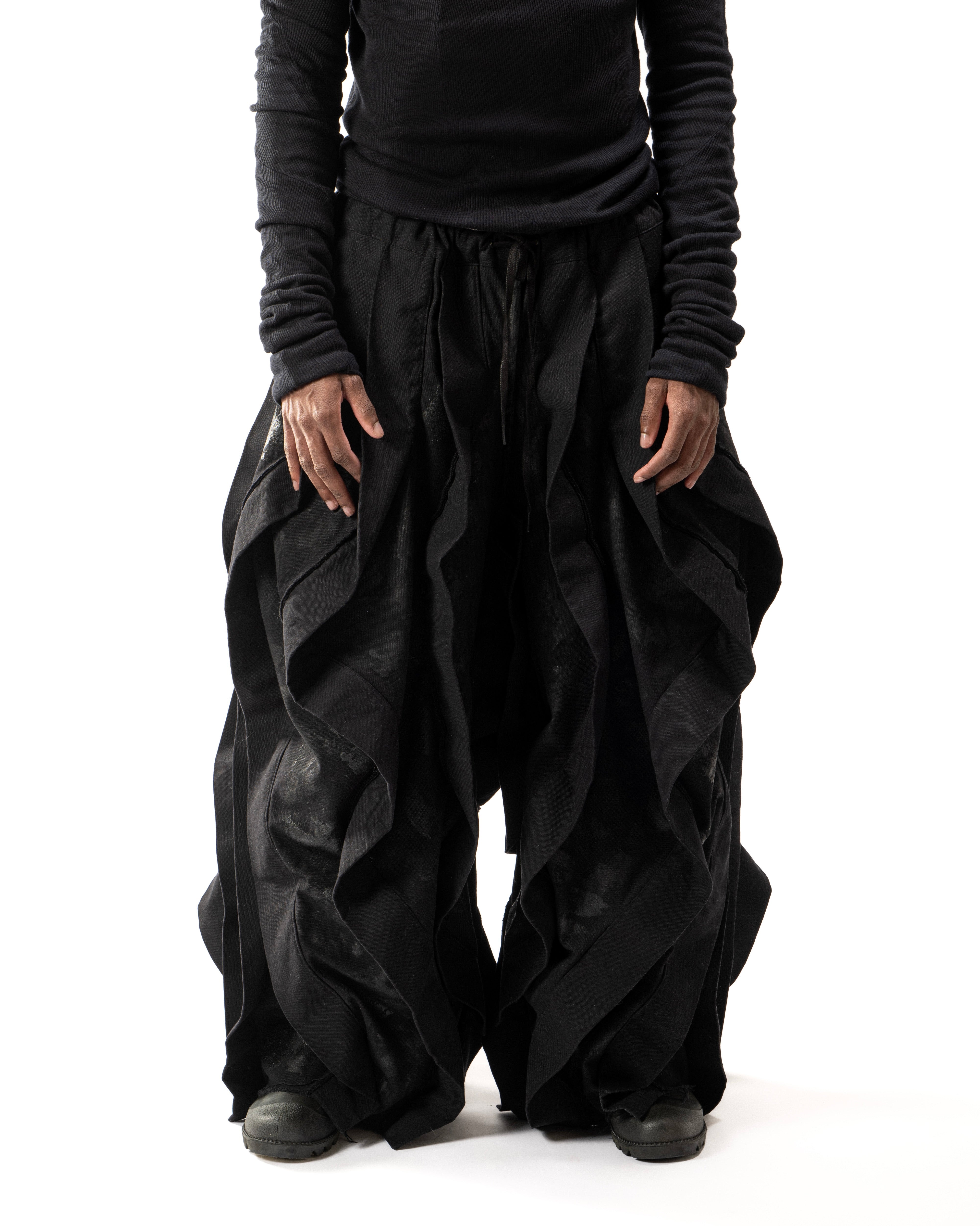 BLACK WAXED REVERSIBLE POST HUMAN PANTS