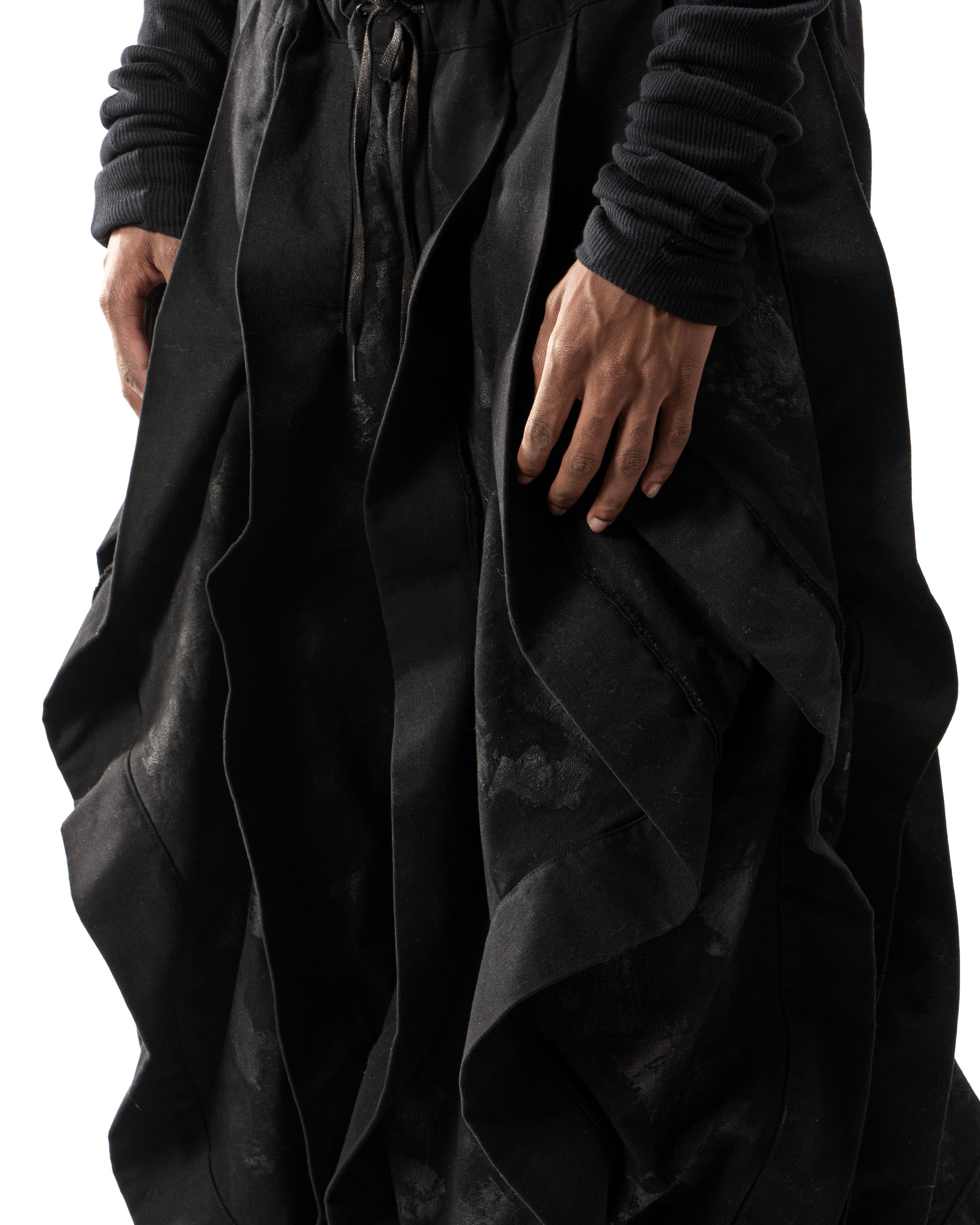 BLACK WAXED REVERSIBLE POST HUMAN PANTS