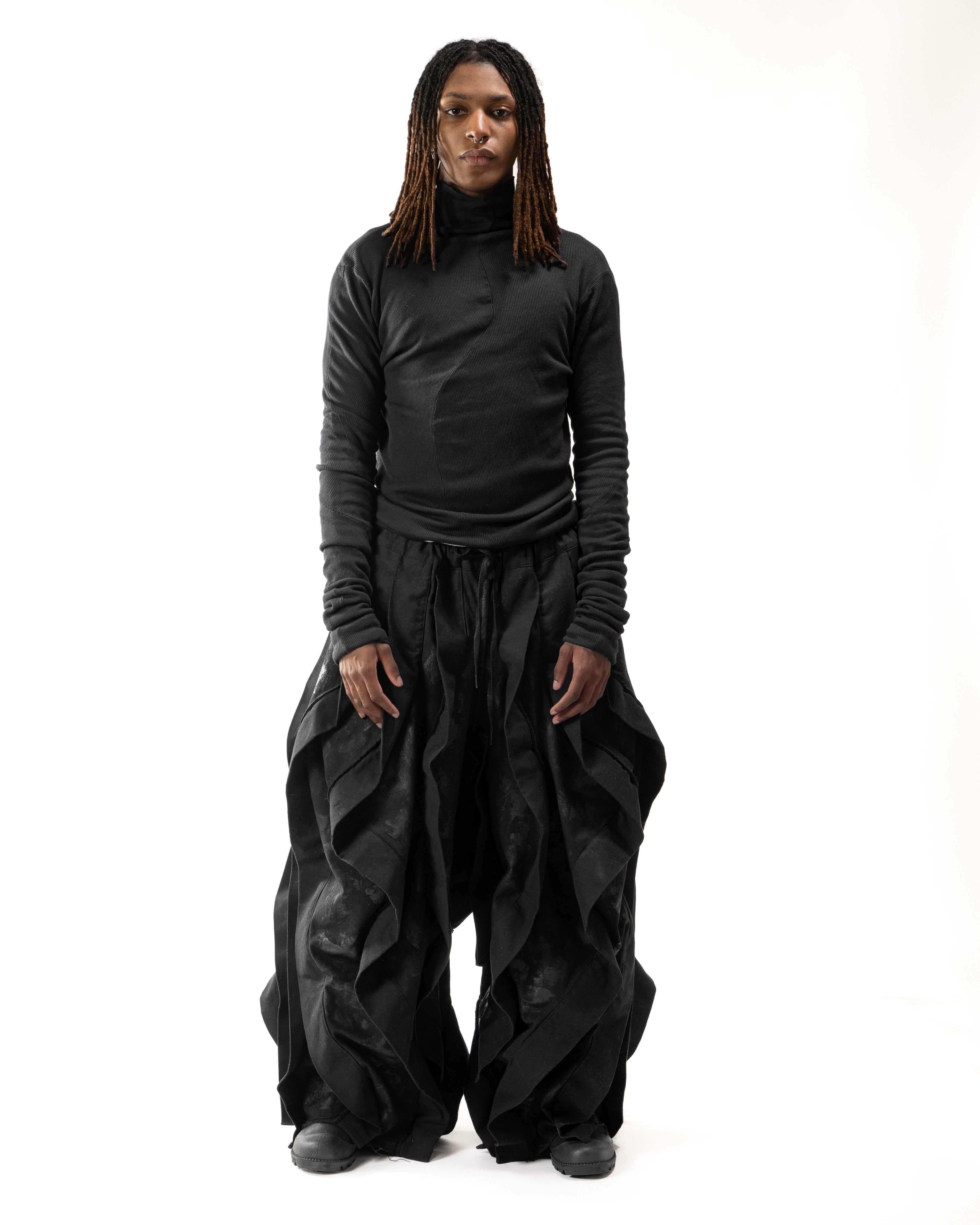 BLACK WAXED REVERSIBLE POST HUMAN PANTS