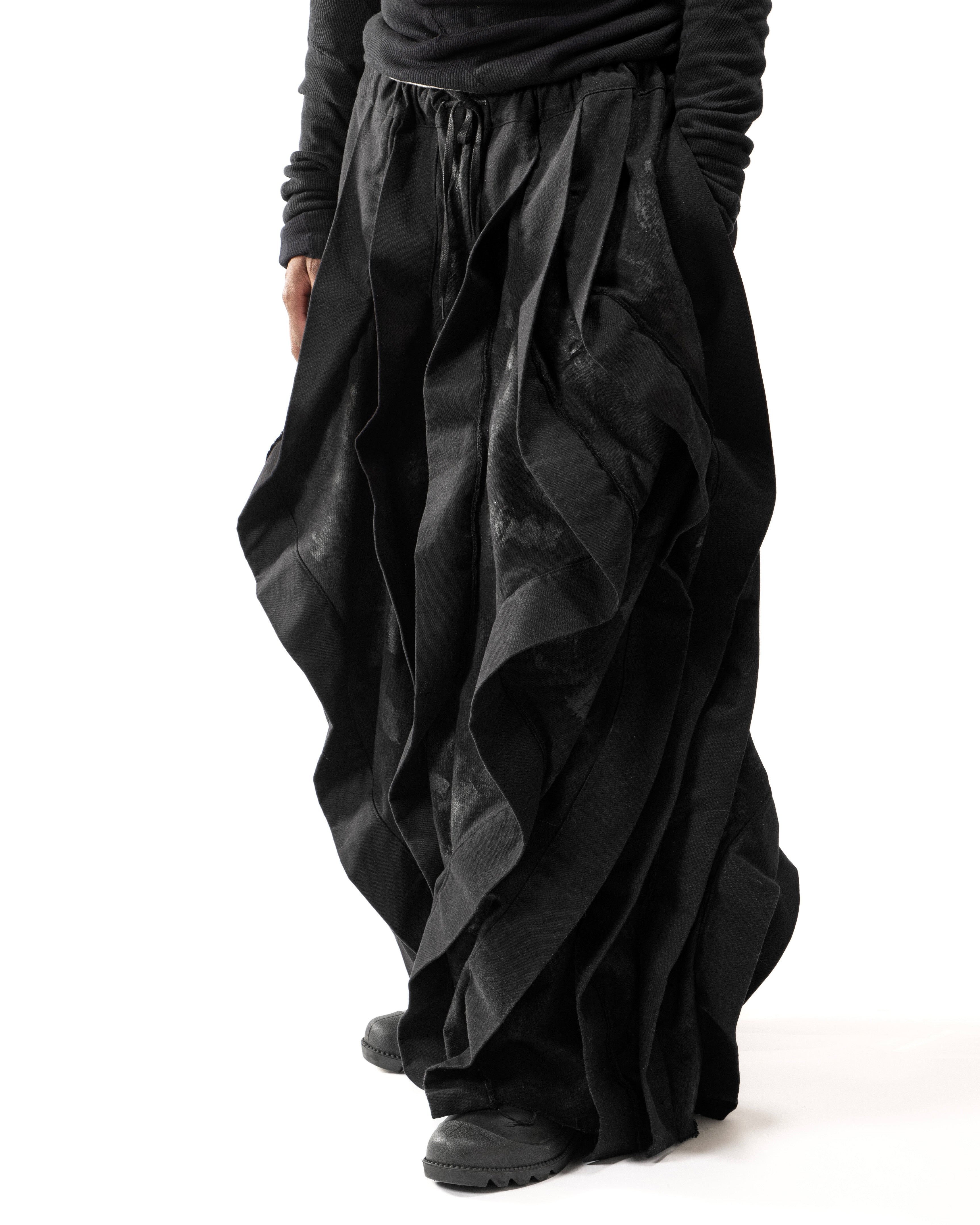 BLACK WAXED REVERSIBLE POST HUMAN PANTS