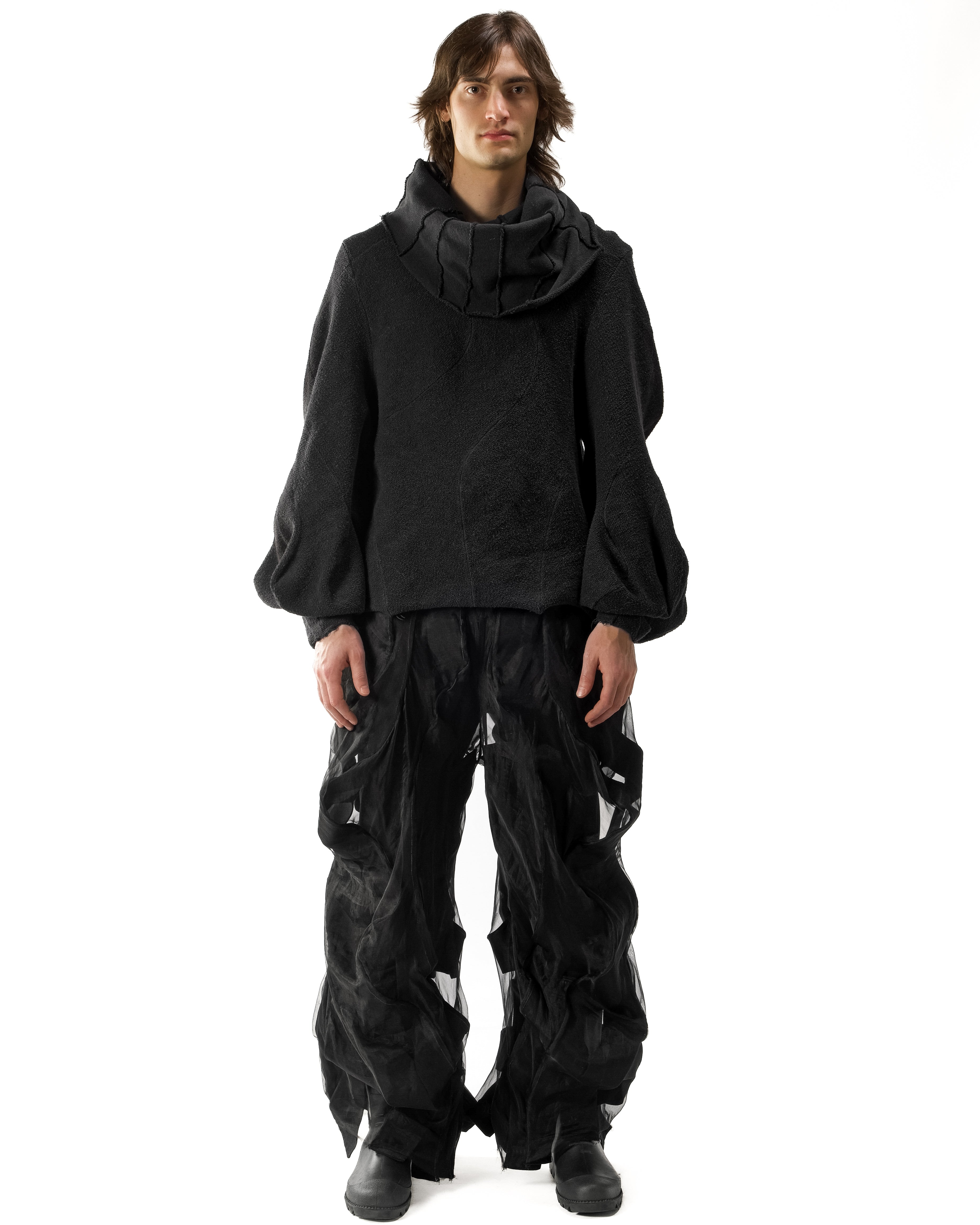 BLACK REVERSIBLE SHEER POST HUMAN PANTS