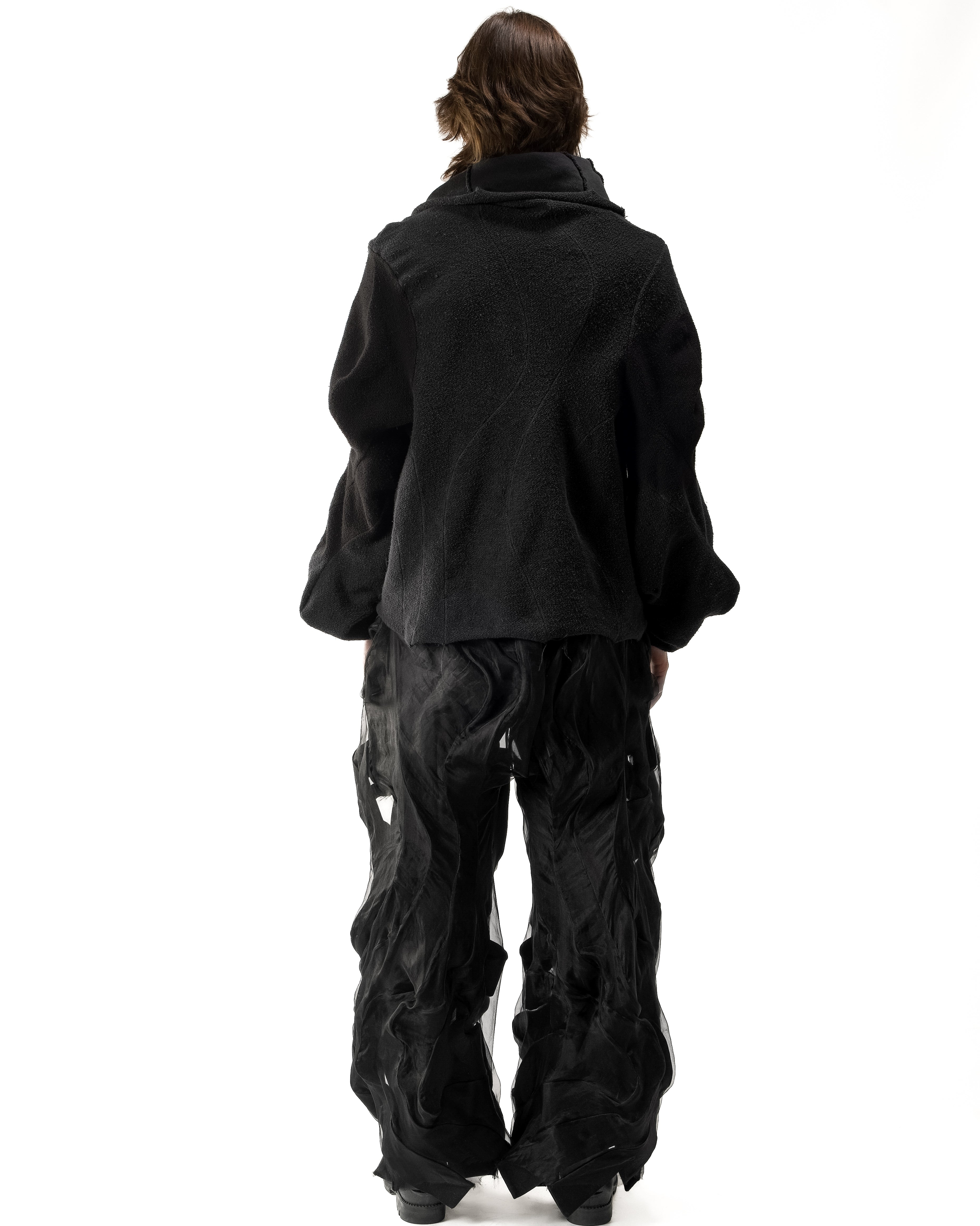 BLACK REVERSIBLE SHEER POST HUMAN PANTS