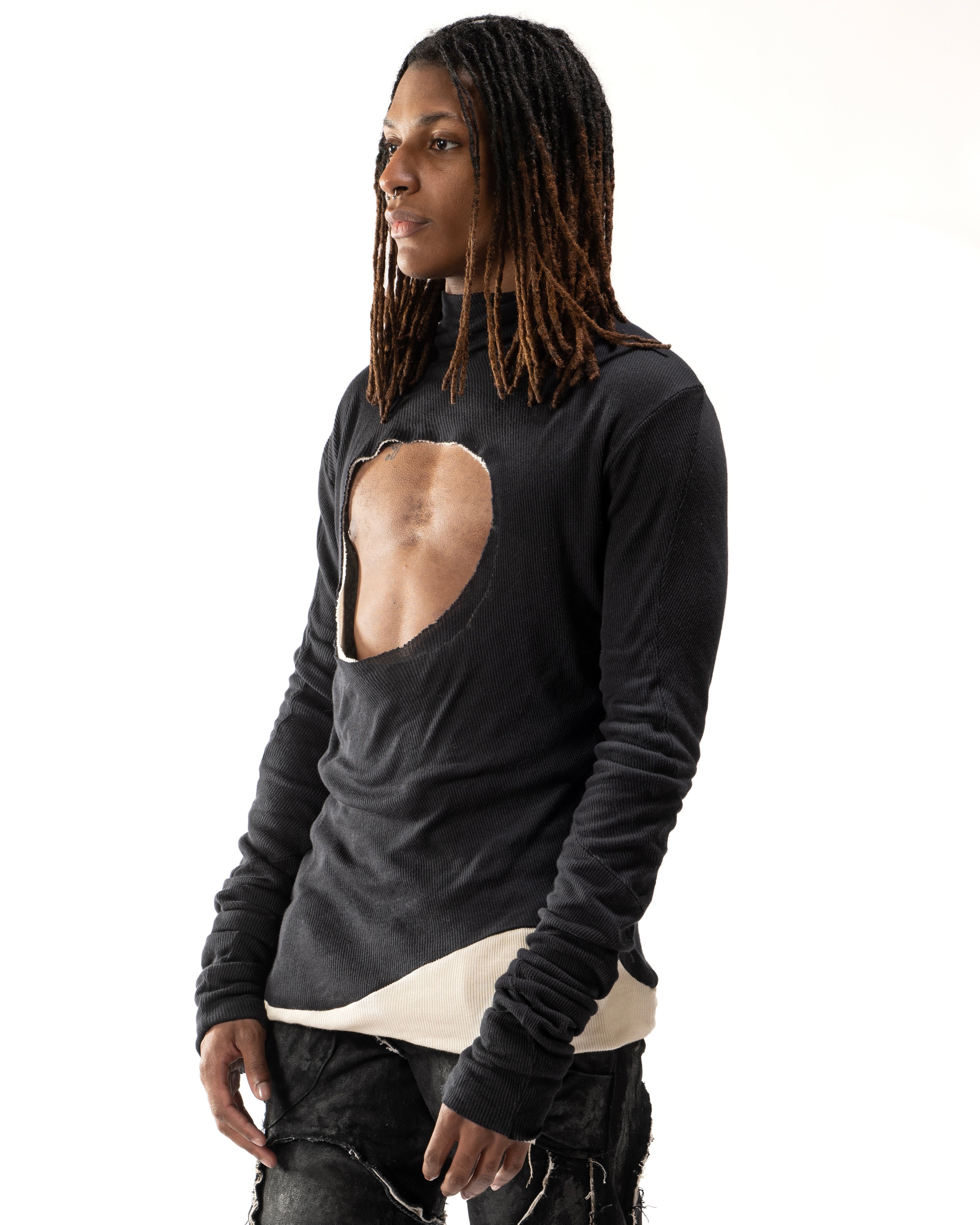 BLACK REVERSIBLE SPLIT TURTLENECK